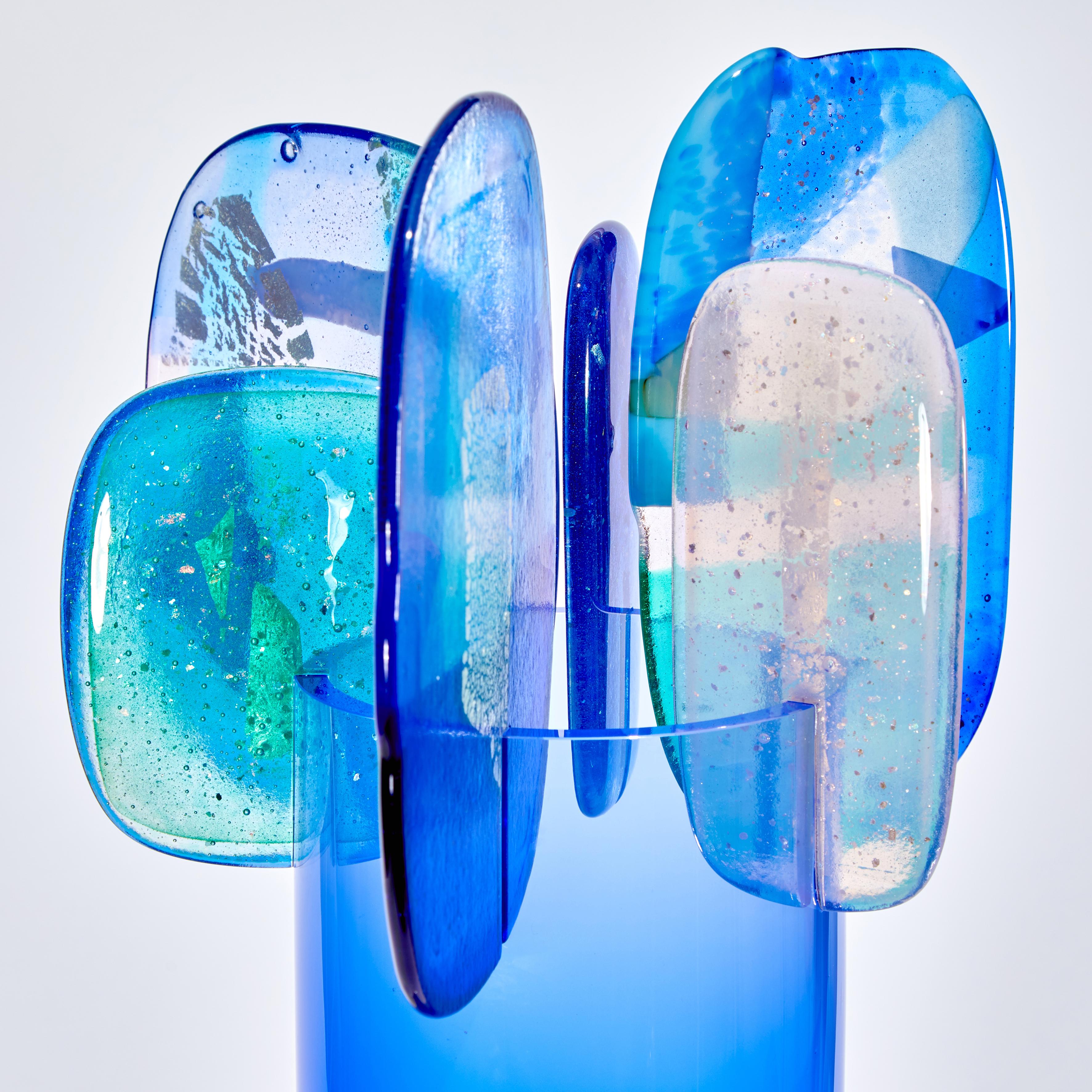 Organic Modern Paradise 01 in Cobalt, Unique Blue, Jade & Pink Glass Sculpture by Amy Cushing
