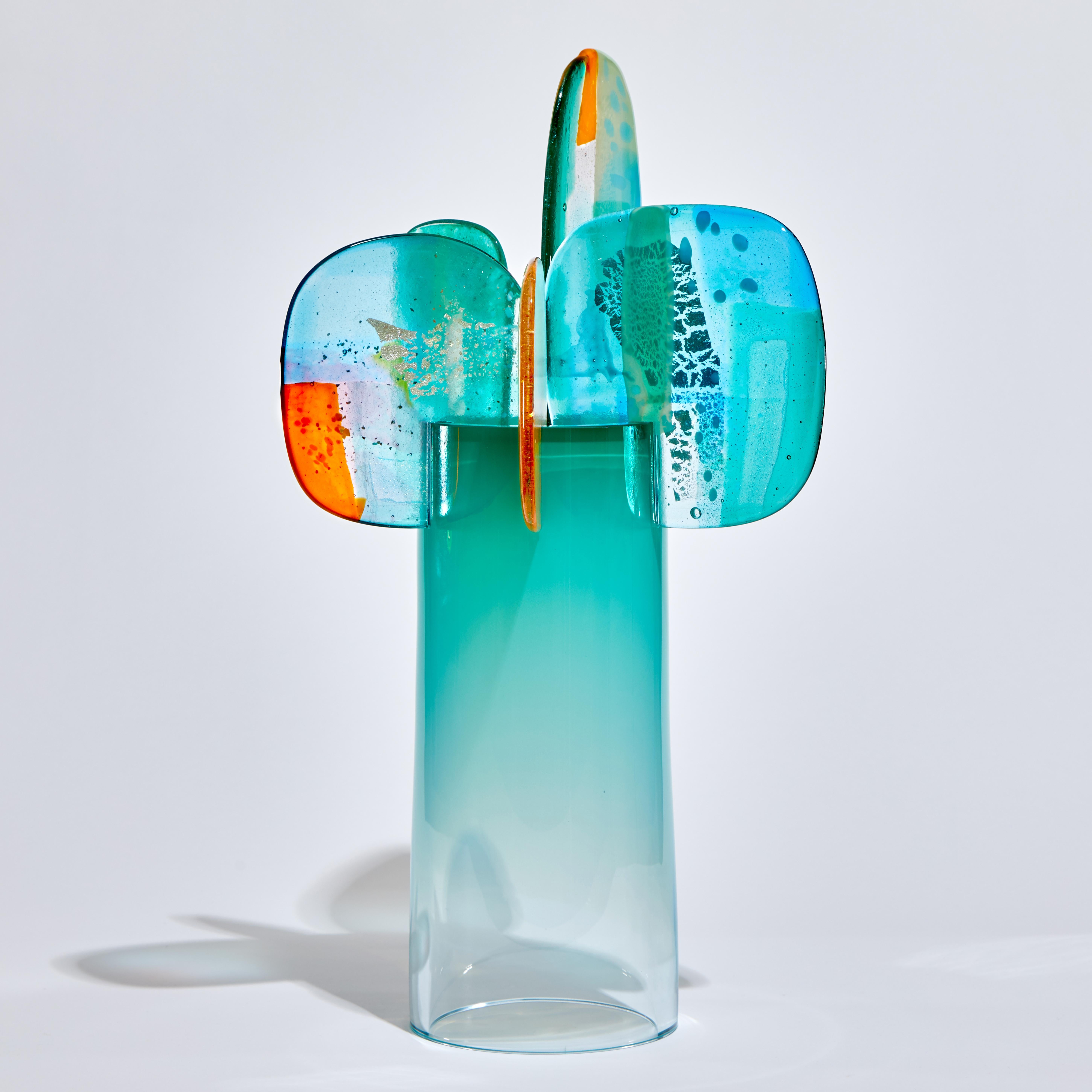 Organic Modern Paradise 01 in Emerald, Green, Jade & Orange Glass Sculpture by Amy Cushing