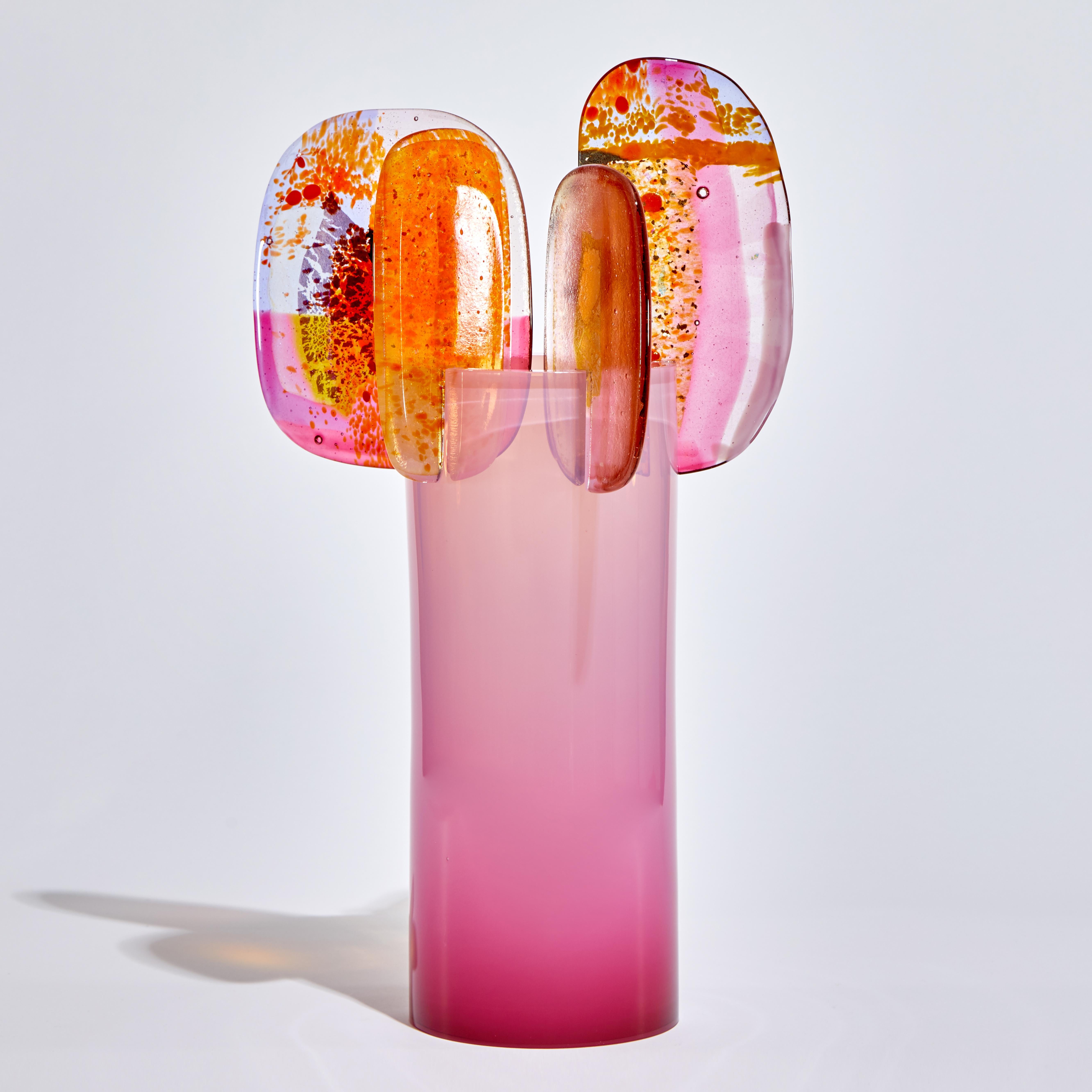 Hand-Crafted Paradise 01 in Pink, a Unique Pink & Orange Glass Sculpture by Amy Cushing