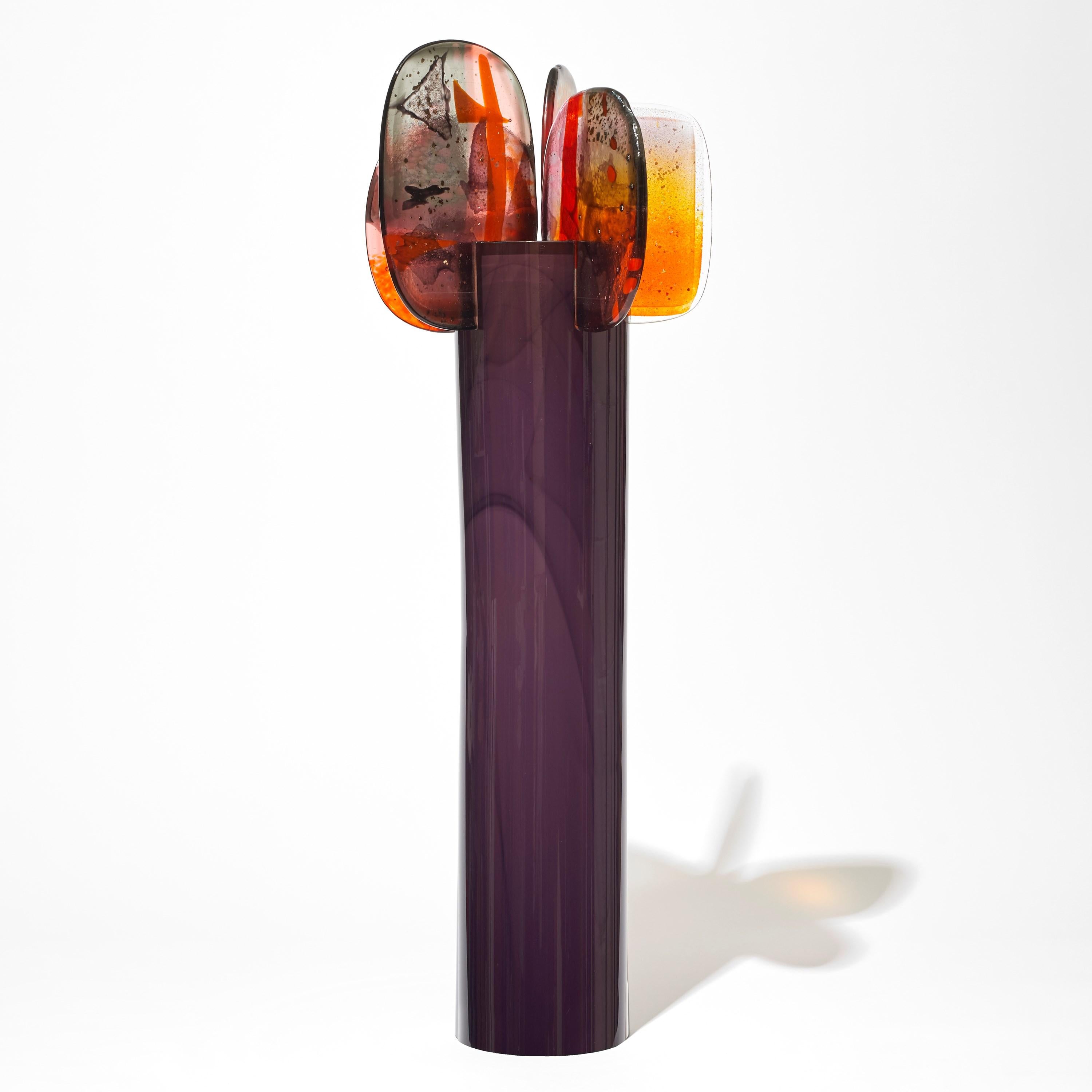 Organic Modern Paradise 02 in Stapelia, purple, grey, red & gold glass sculpture by Amy Cushing For Sale