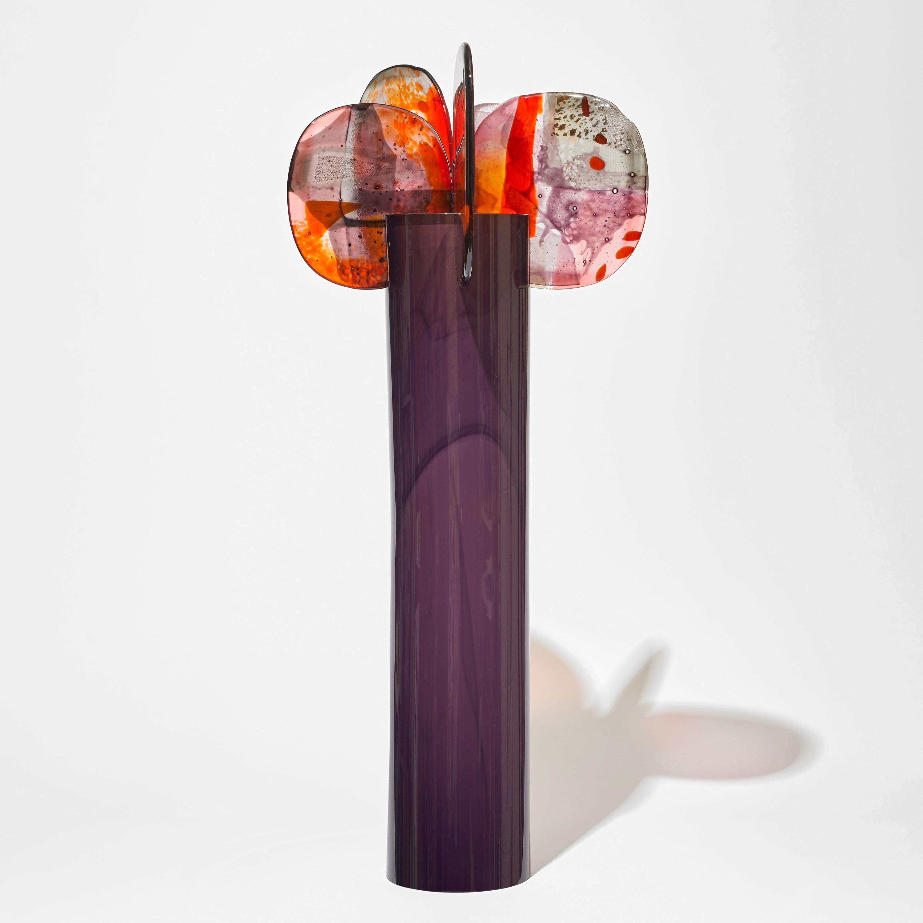 British Paradise 02 in Stapelia, purple, grey, red & gold glass sculpture by Amy Cushing For Sale