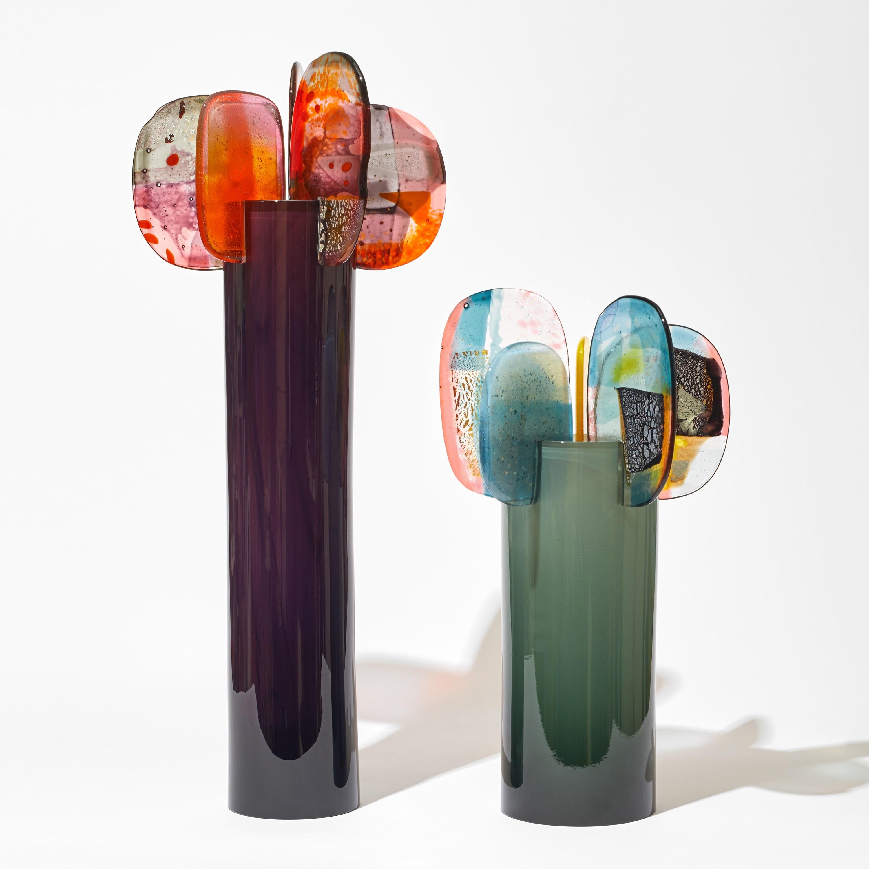 Contemporary Paradise 02 in Stapelia, purple, grey, red & gold glass sculpture by Amy Cushing For Sale