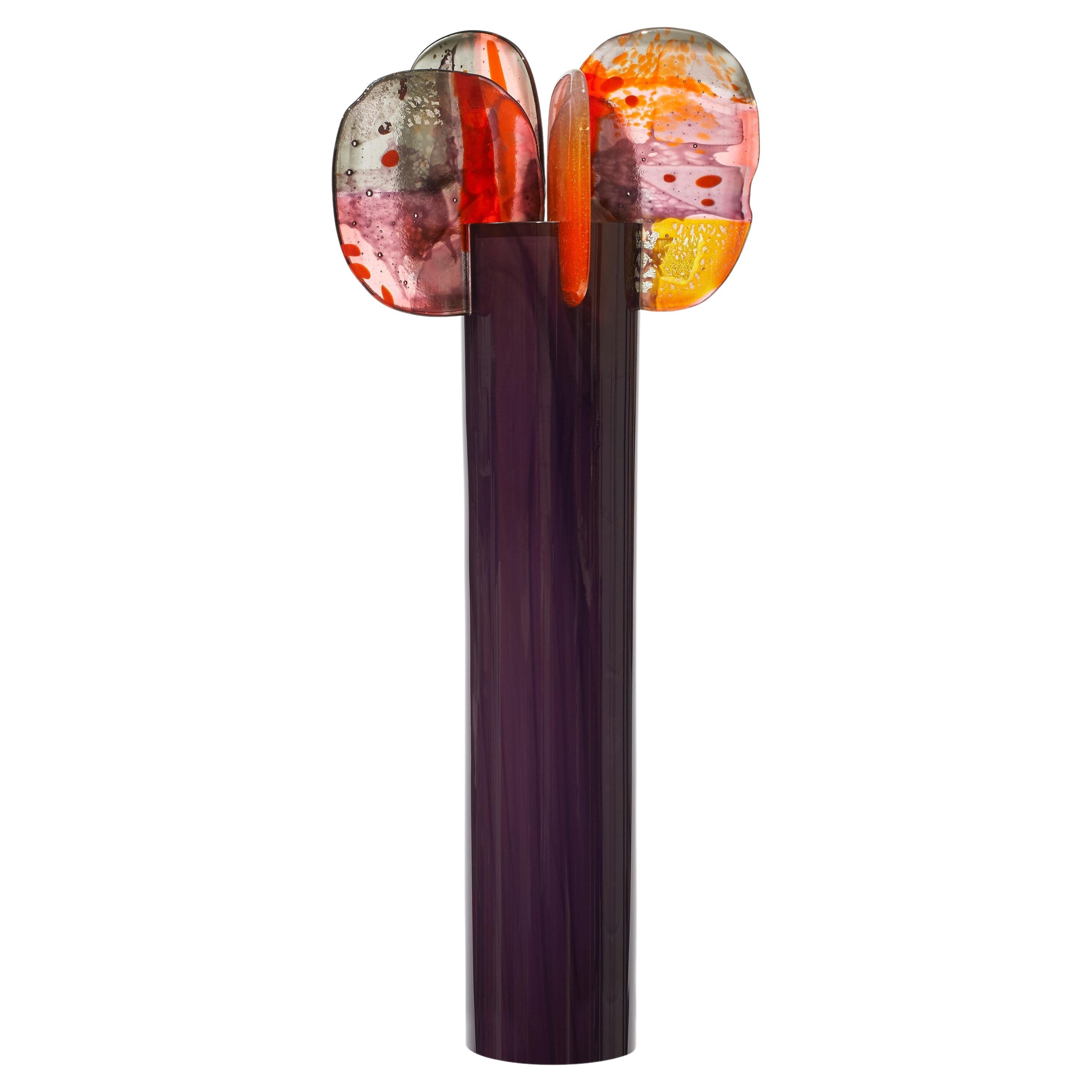 Paradise 02 in Stapelia, purple, grey, red & gold glass sculpture by Amy Cushing