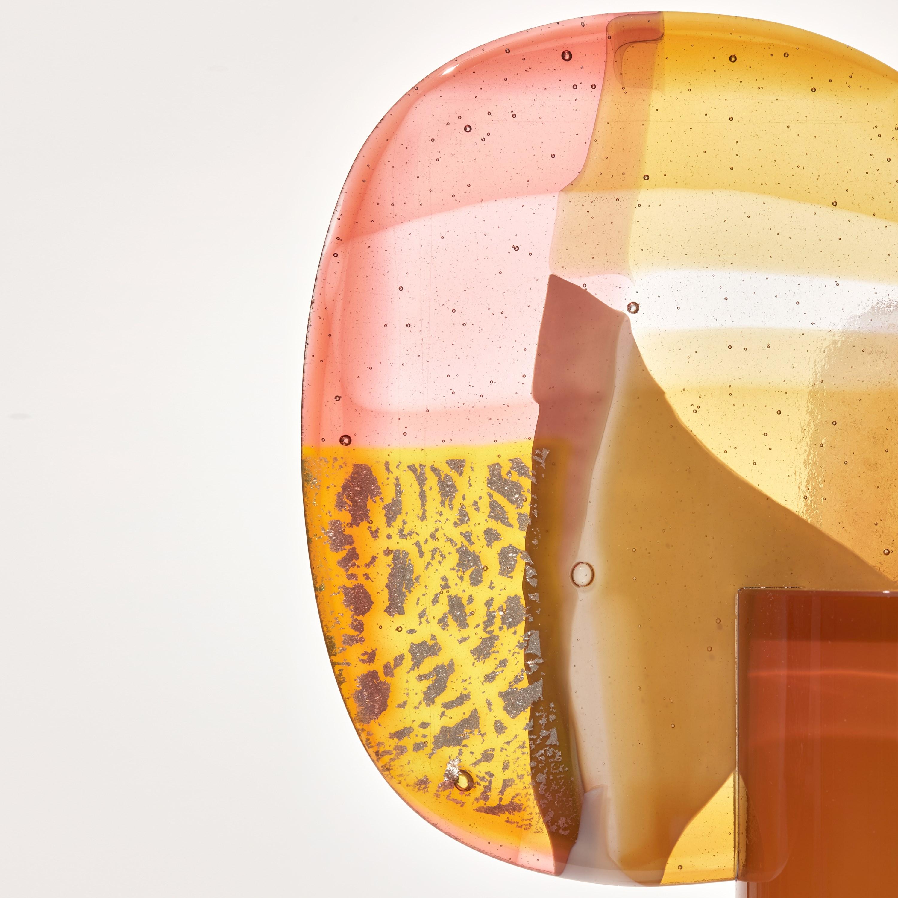 Hand-Crafted Paradise 04 in Amber, an orange, gold & pink glass sculpture by Amy Cushing