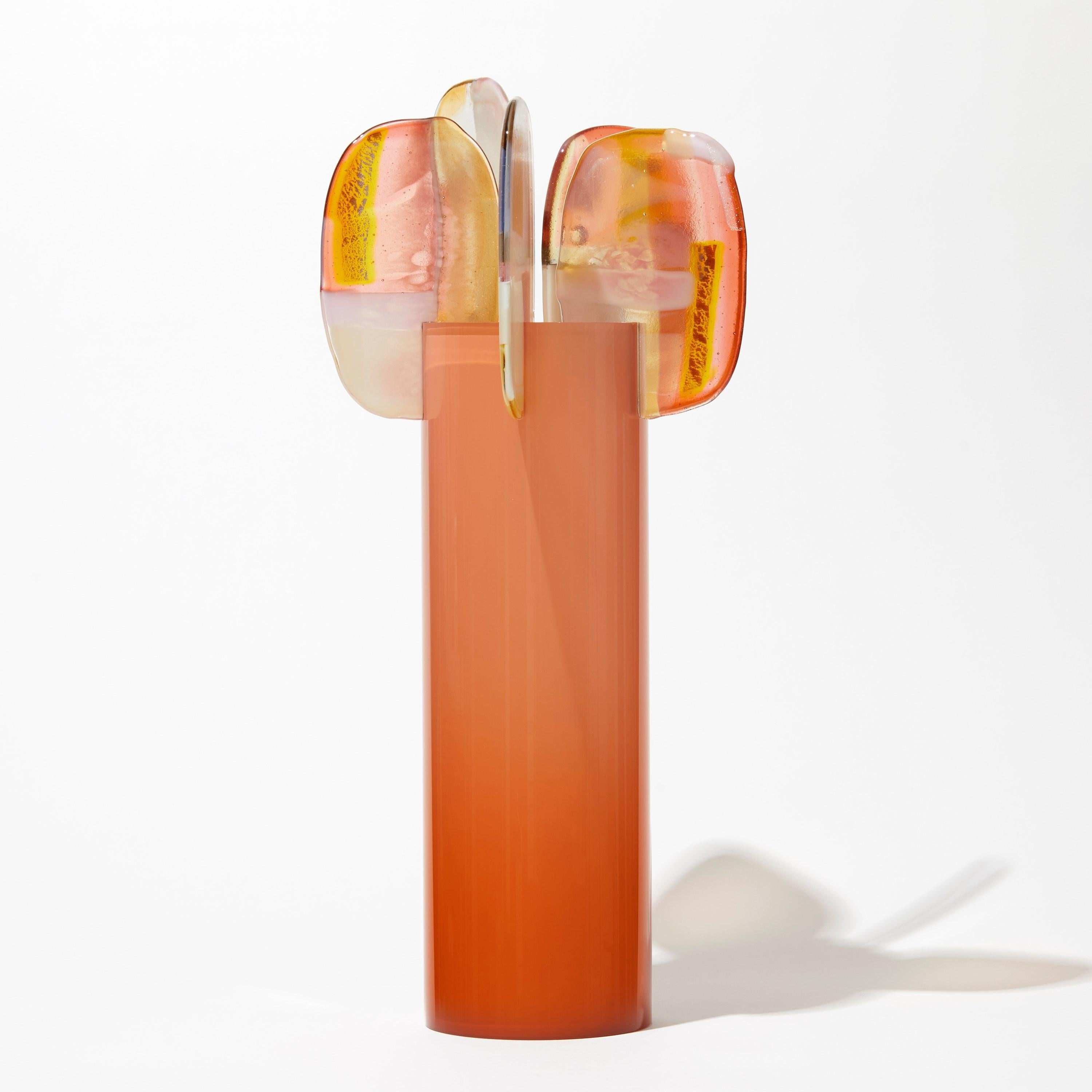 ''Paradise 06 in Orange Opal'' is a unique glass sculpture created using hybrid hand-made glass techniques by the British artist Amy Cushing. Combining mouth blown glass with kiln formed glass, each piece within the collection displays a multiple of
