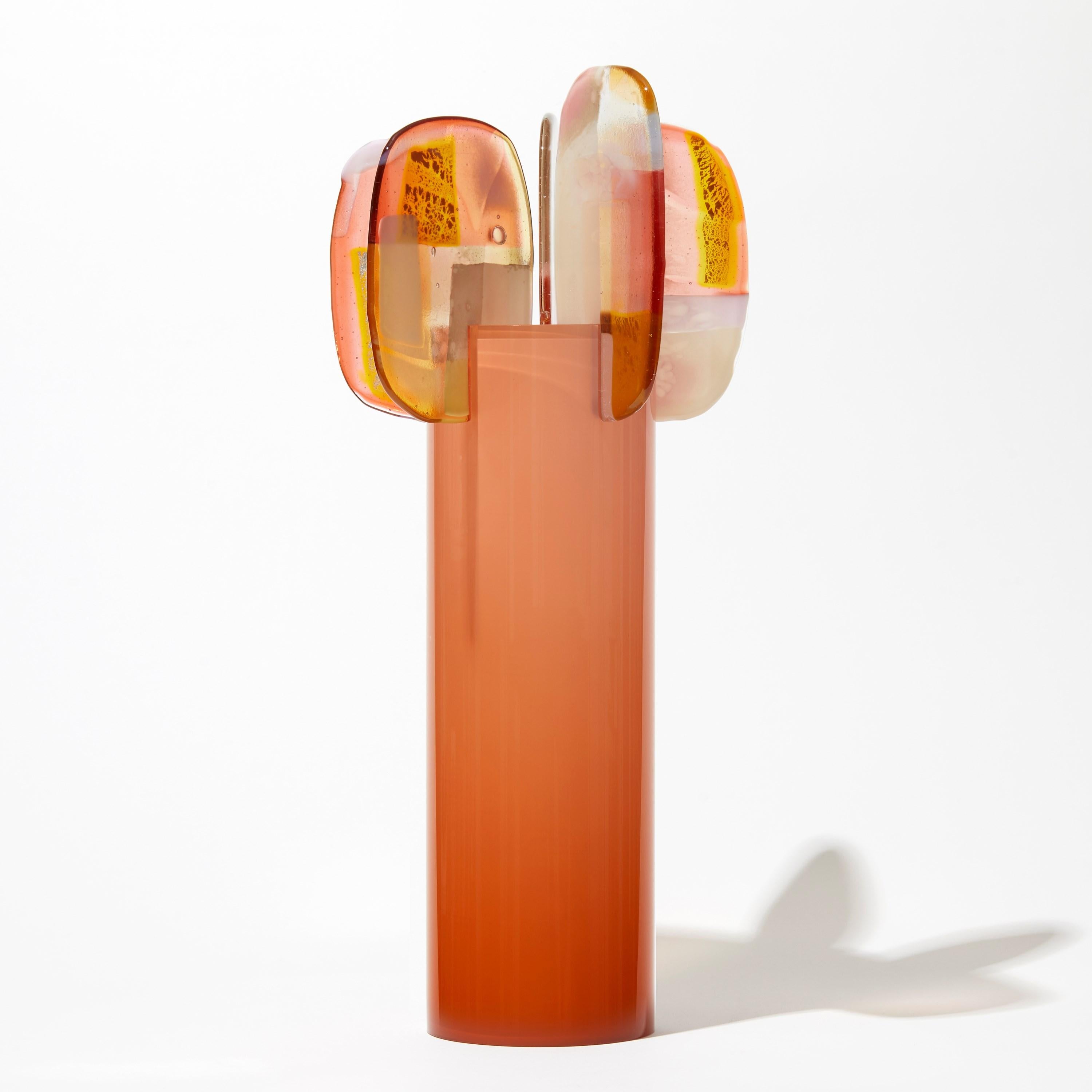 Hand-Crafted Paradise 06 in Orange Opal, Peach, Pink & Gold Glass Sculpture by Amy Cushing