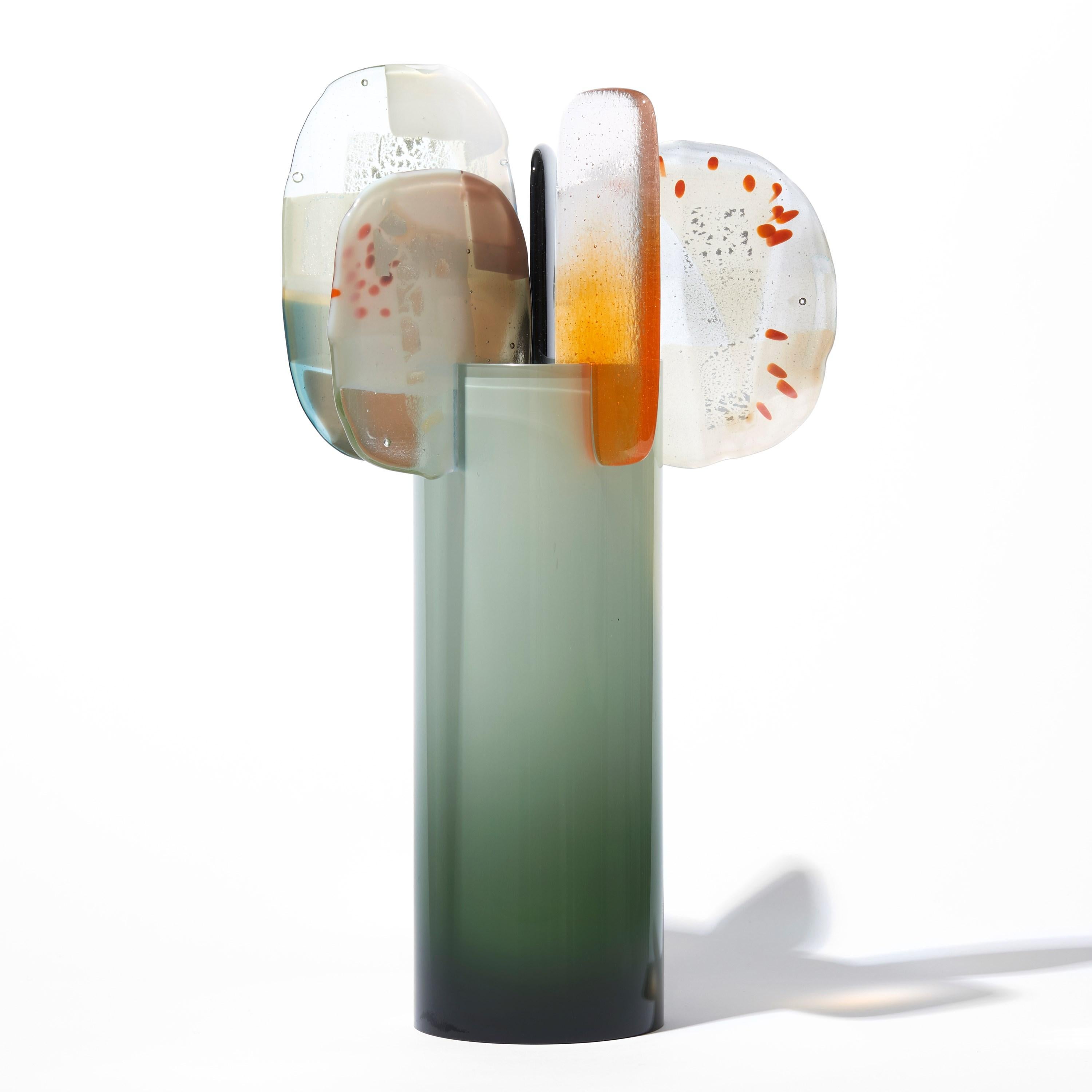 Paradise 08 in Aventurine' is a unique glass sculpture created using hybrid hand-made glass techniques by the British artist Amy Cushing. Combining mouth blown glass with kiln formed glass, each piece within the collection displays a multiple of