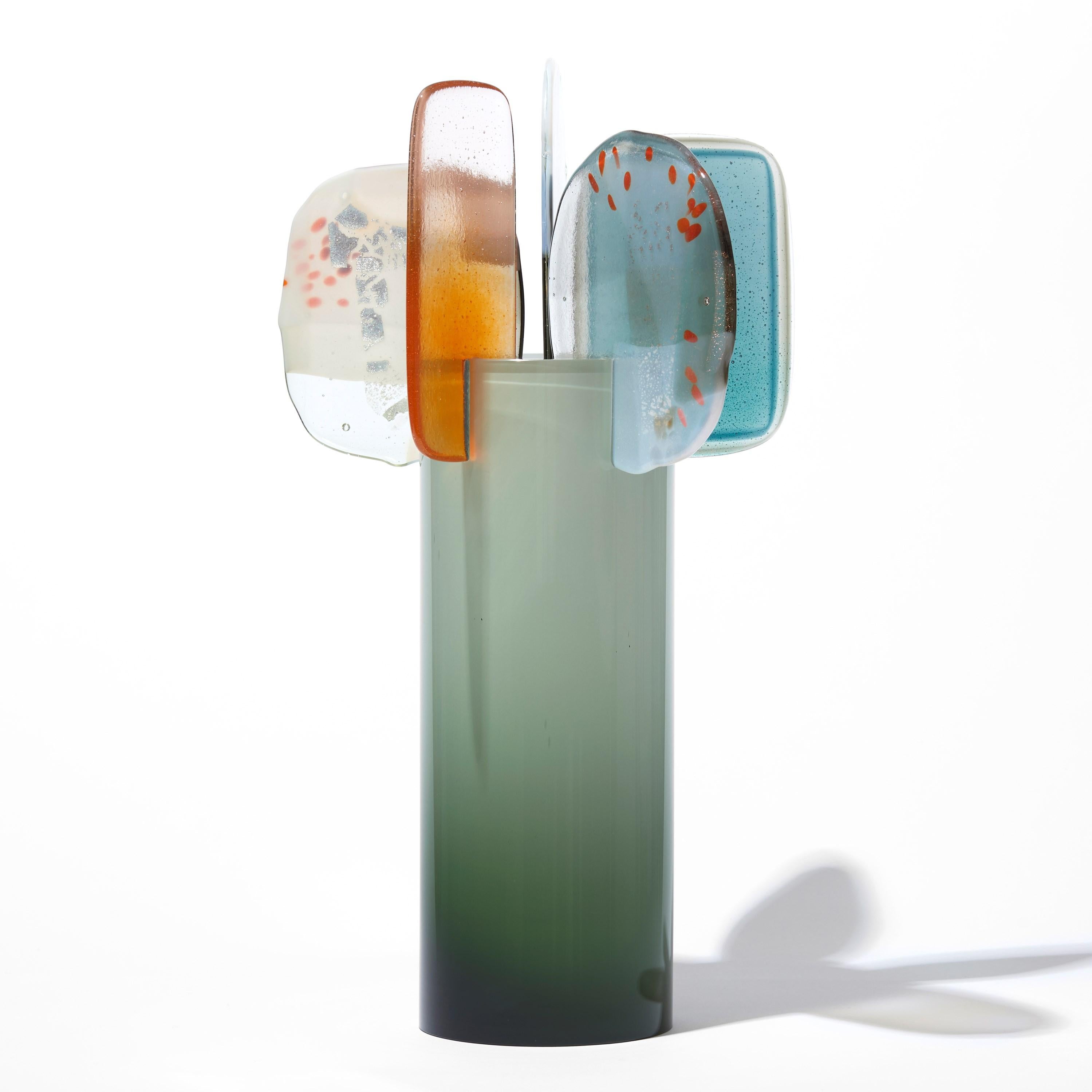 Organic Modern Paradise 08 in Aventurine, a grey, orange & white glass sculpture by Amy Cushing