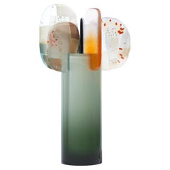 Paradise 08 in Aventurine, a grey, orange & white glass sculpture by Amy Cushing
