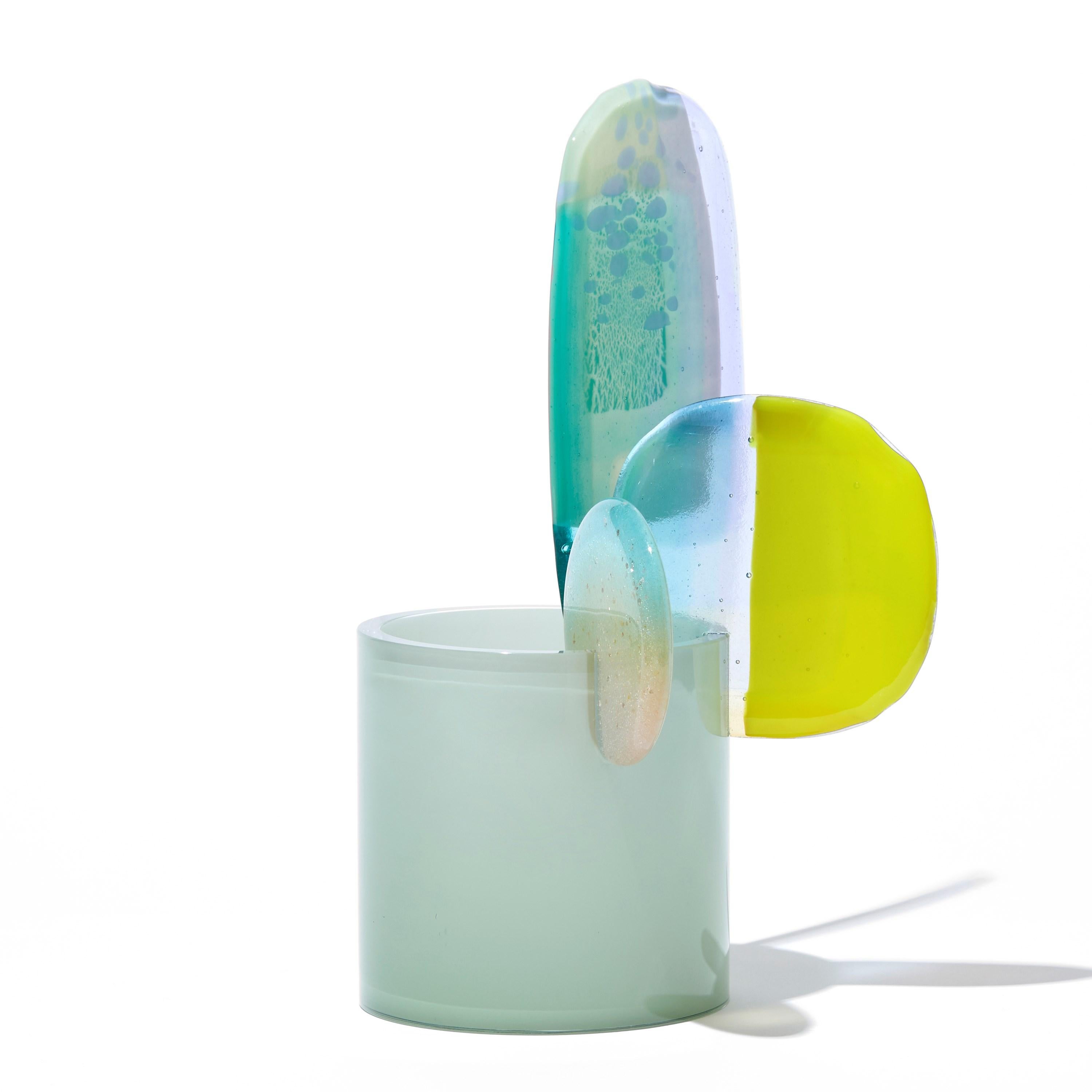 Organic Modern Paradise 08 in Celadon, a jade, yellow & lilac glass sculpture by Amy Cushing For Sale