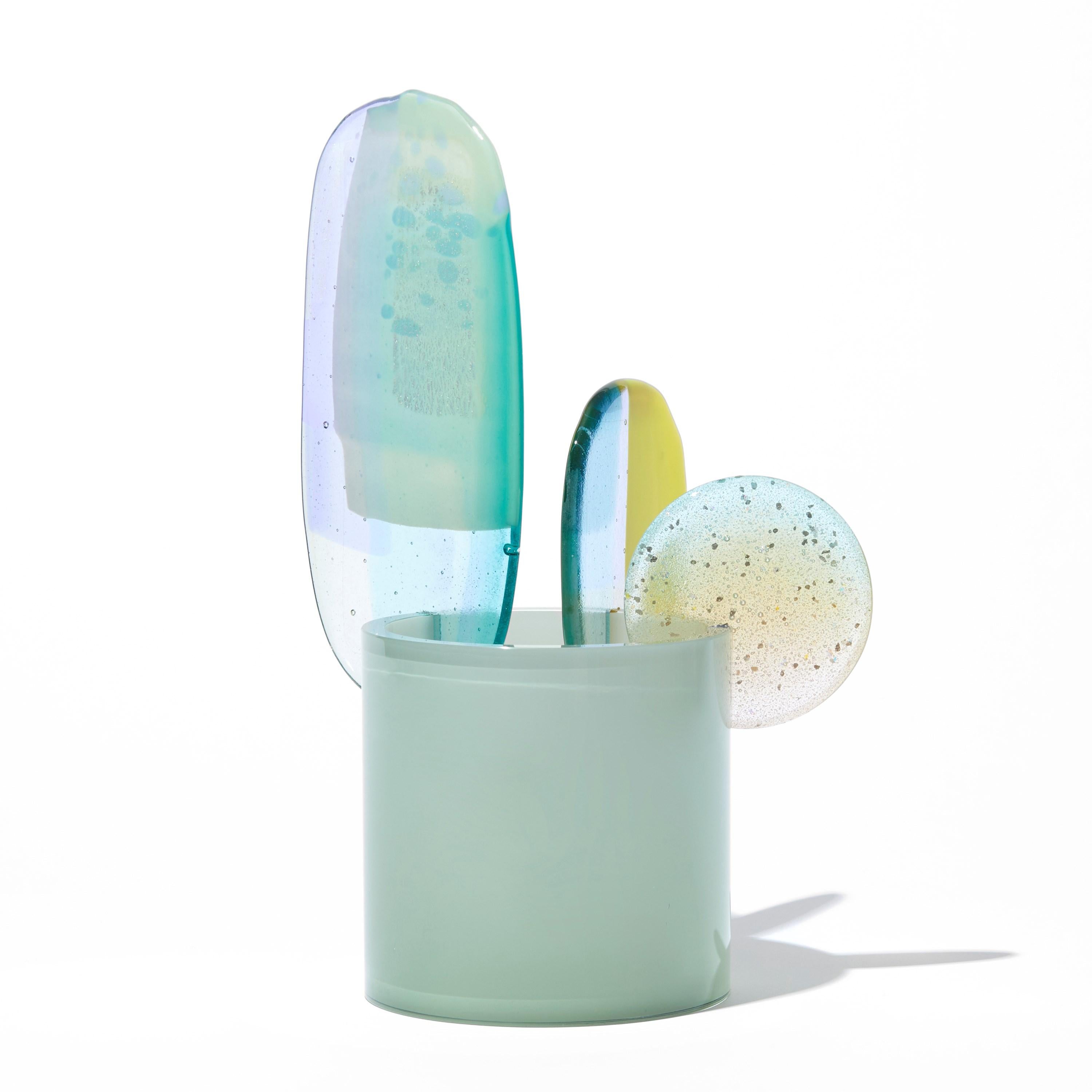 European Paradise 08 in Celadon, a jade, yellow & lilac glass sculpture by Amy Cushing For Sale
