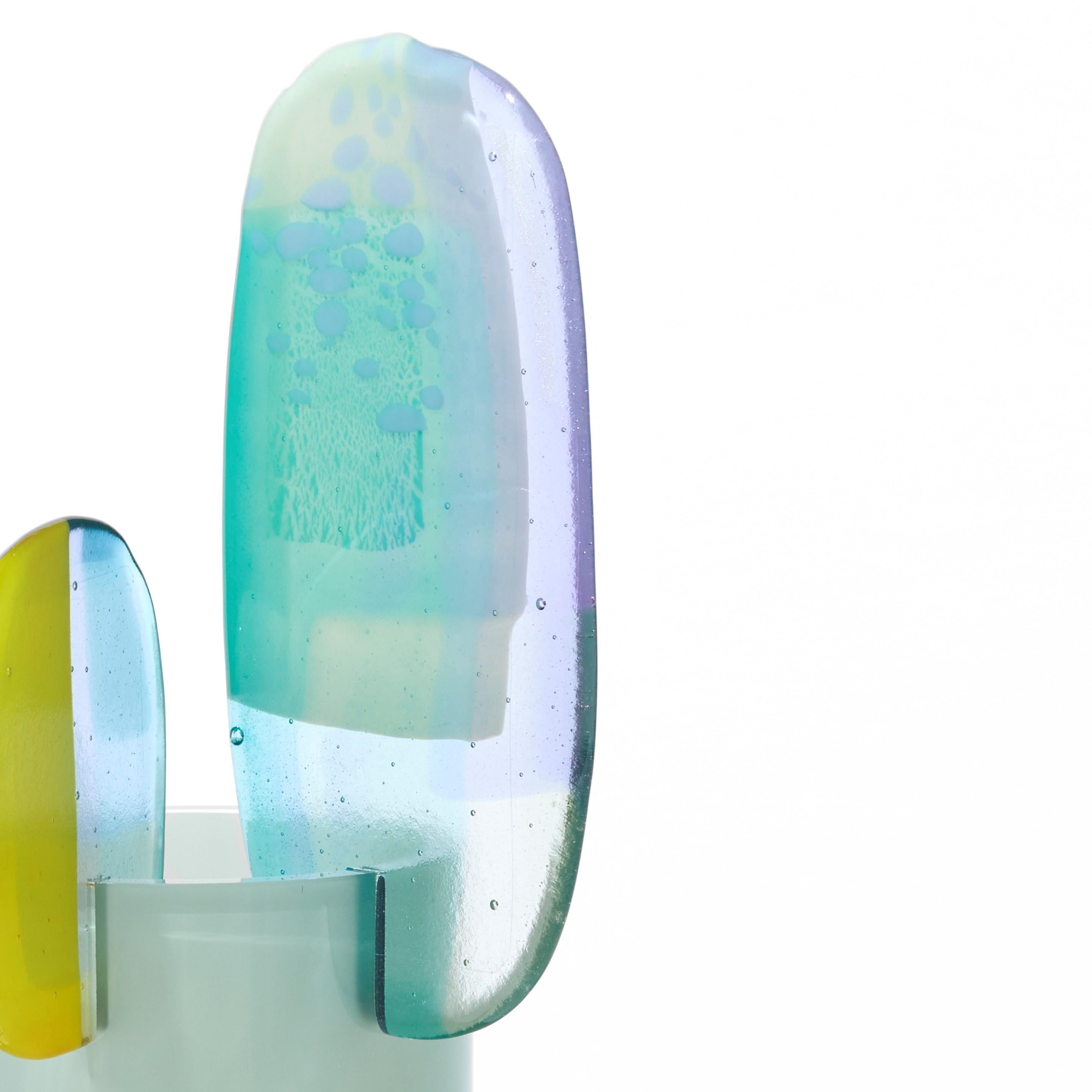 Contemporary Paradise 08 in Celadon, a jade, yellow & lilac glass sculpture by Amy Cushing For Sale