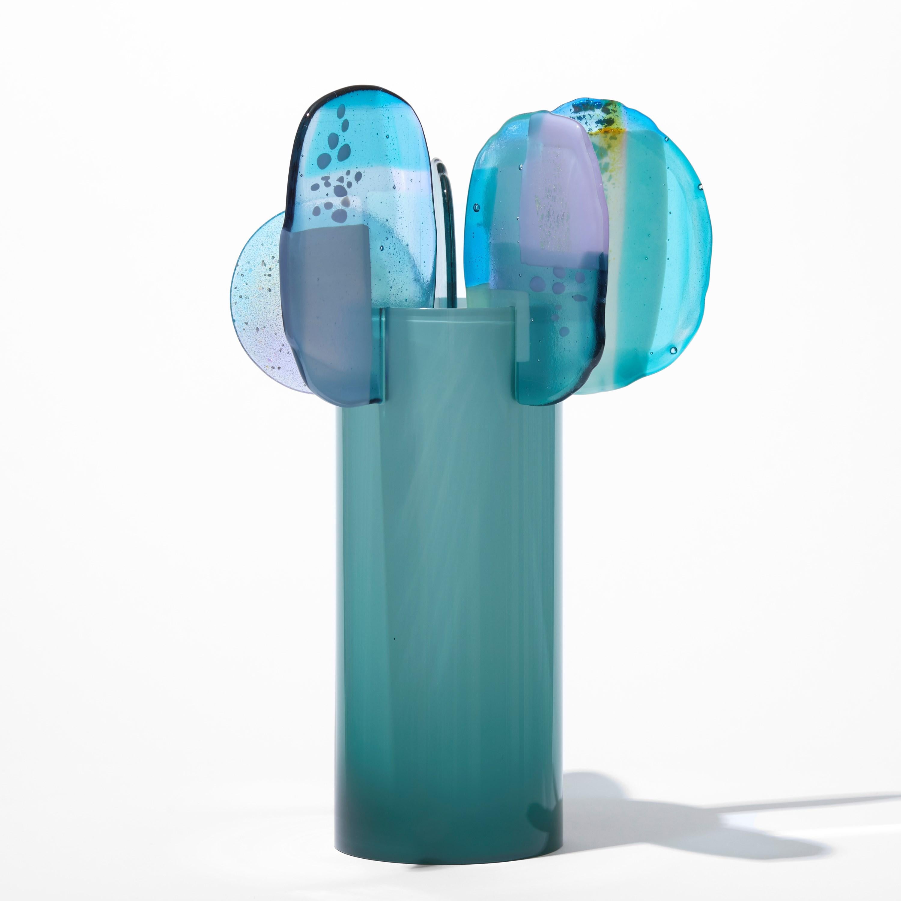 Organic Modern Paradise 08 in Jadeite, jade, aqua, blue & lilac glass sculpture by Amy Cushing For Sale