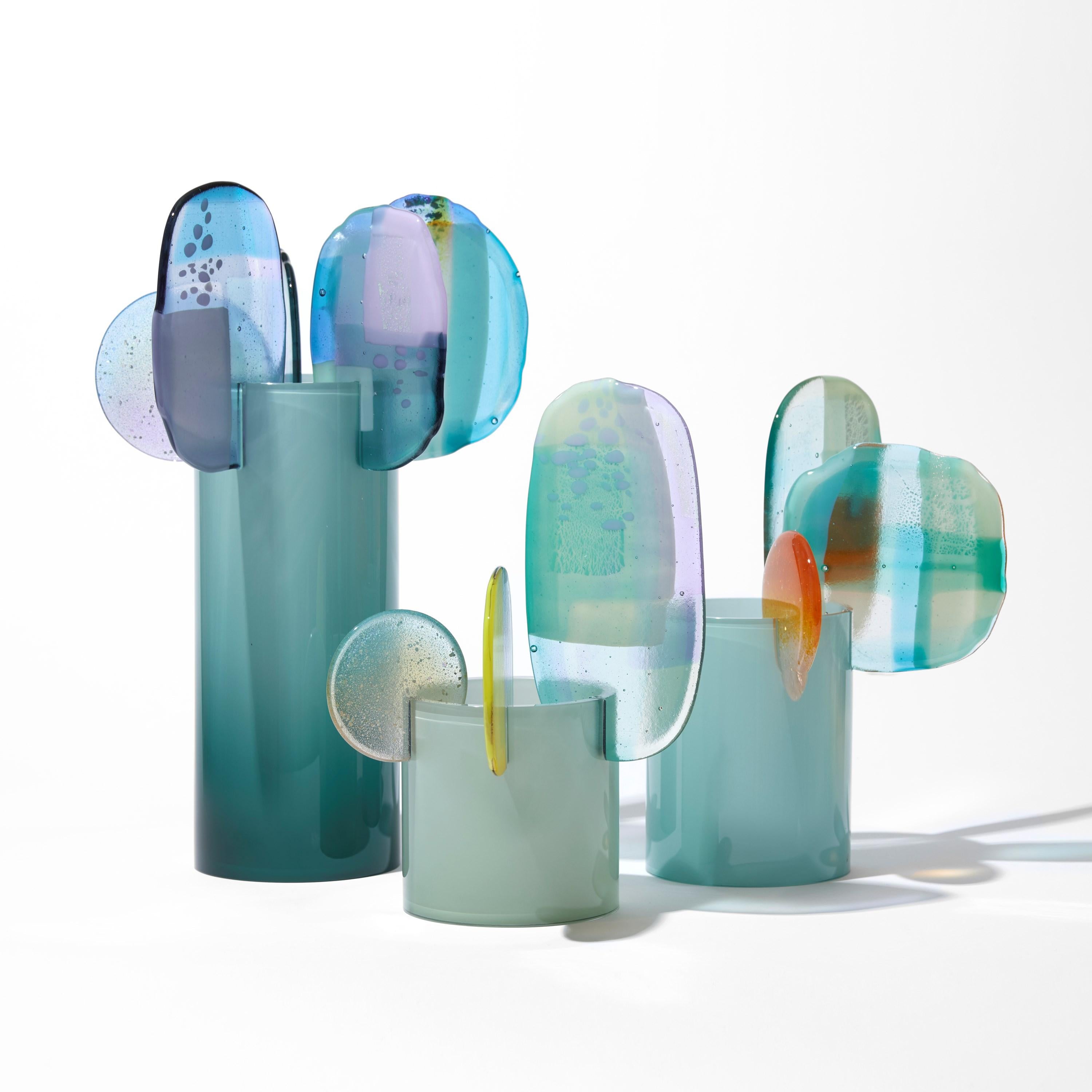 Glass Paradise 08 in Jadeite, jade, aqua, blue & lilac glass sculpture by Amy Cushing For Sale