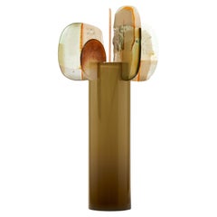 Paradise 10 Cacao, a khaki, rust, orange & cream glass sculpture by Amy Cushing