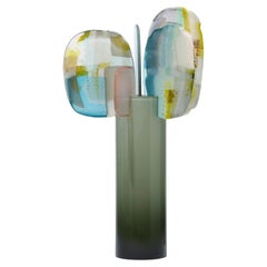 Paradis 11 Juniper Moss, une sculpture sarcelle, ocre, rose et grise d'Amy Cushing
