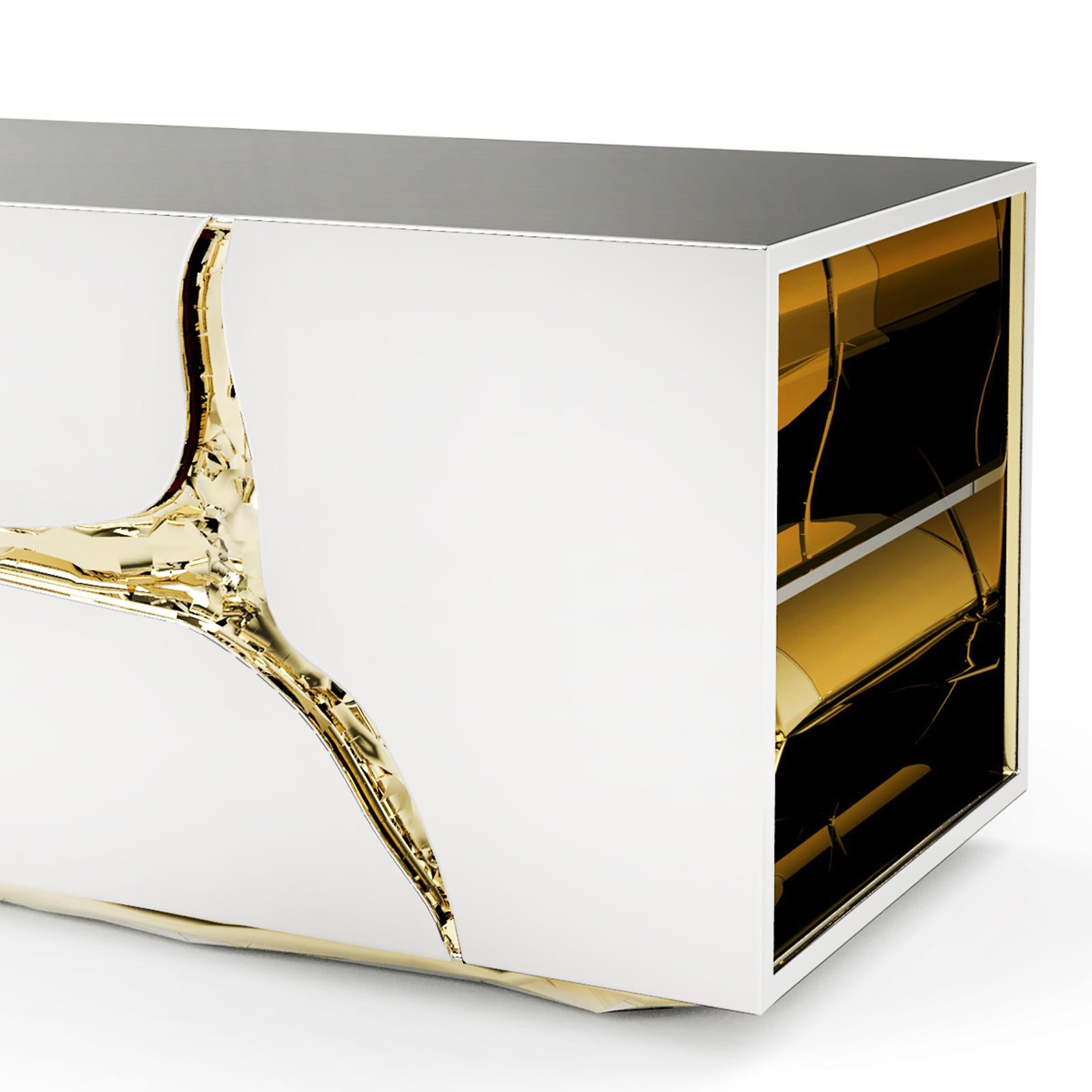 Portuguese Paradise Nightstand or Side Table in Polished Stainless Steel For Sale