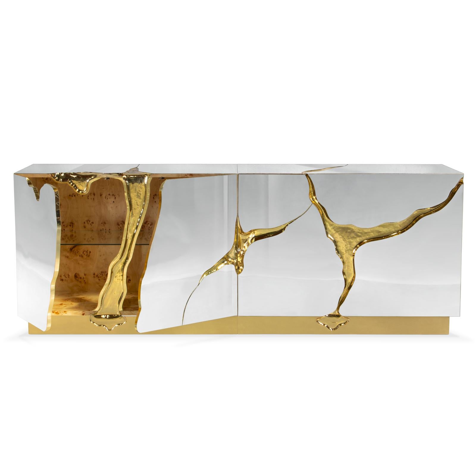Portuguese Paradise Sideboard with Solid Brass in Gold Finish For Sale