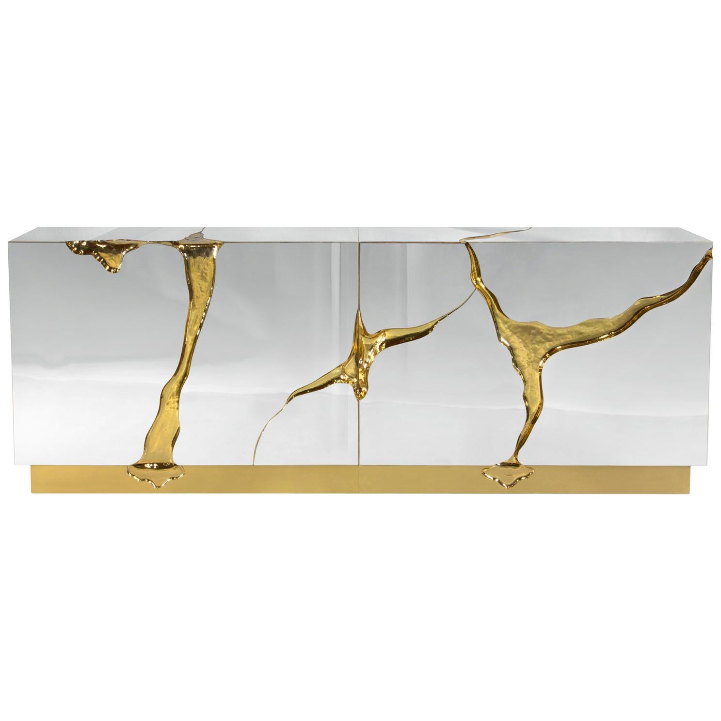 Paradise Sideboard with Solid Brass in Gold Finish For Sale