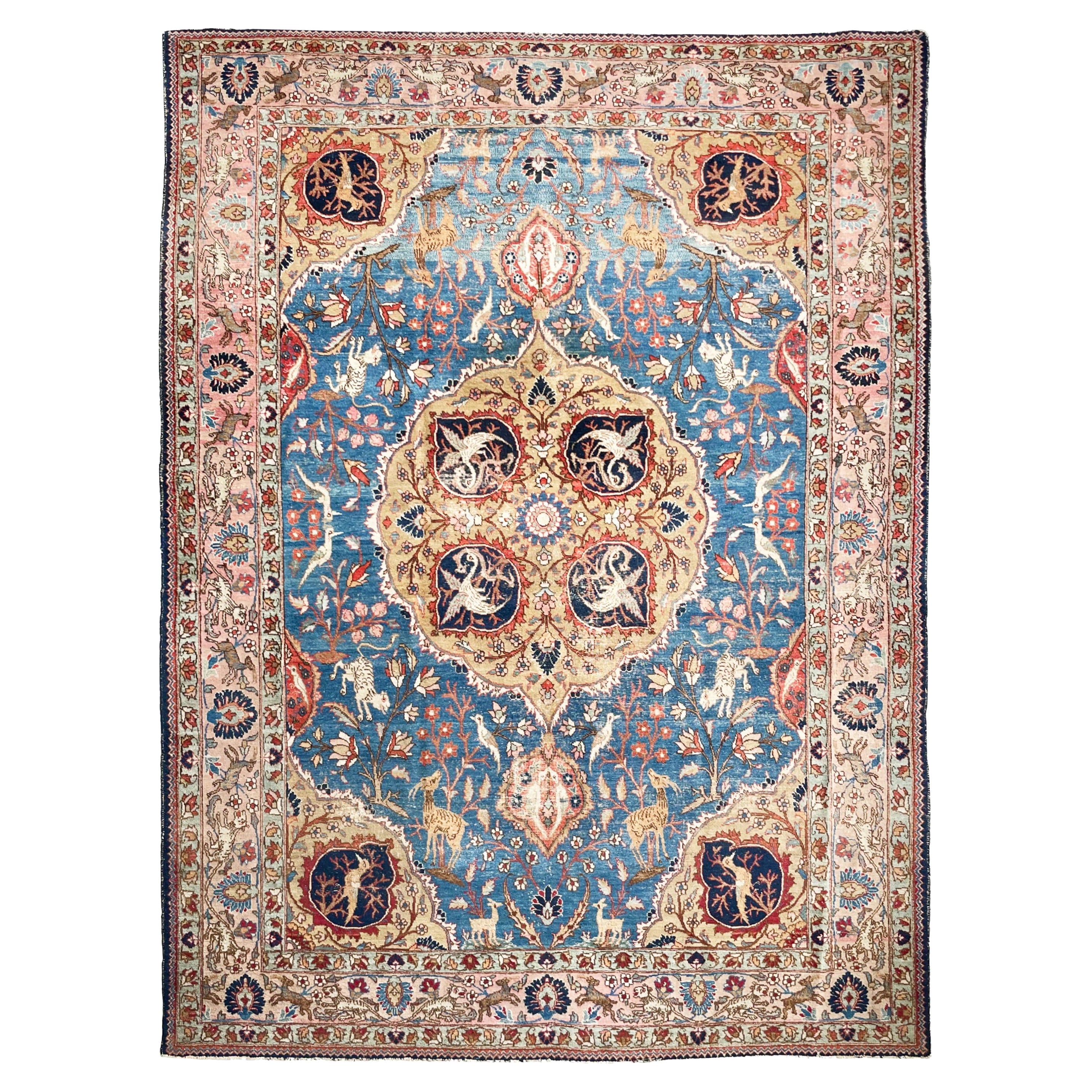 Paradise Täbris-Teppich mit rosa & blauem & mehr Teppich, um 1920 im Angebot