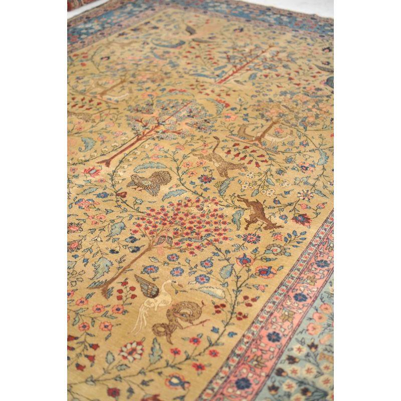 Paradise Tree of Life Tabriz Rug with Phoenix & Leopards, circa 1920's For Sale 1