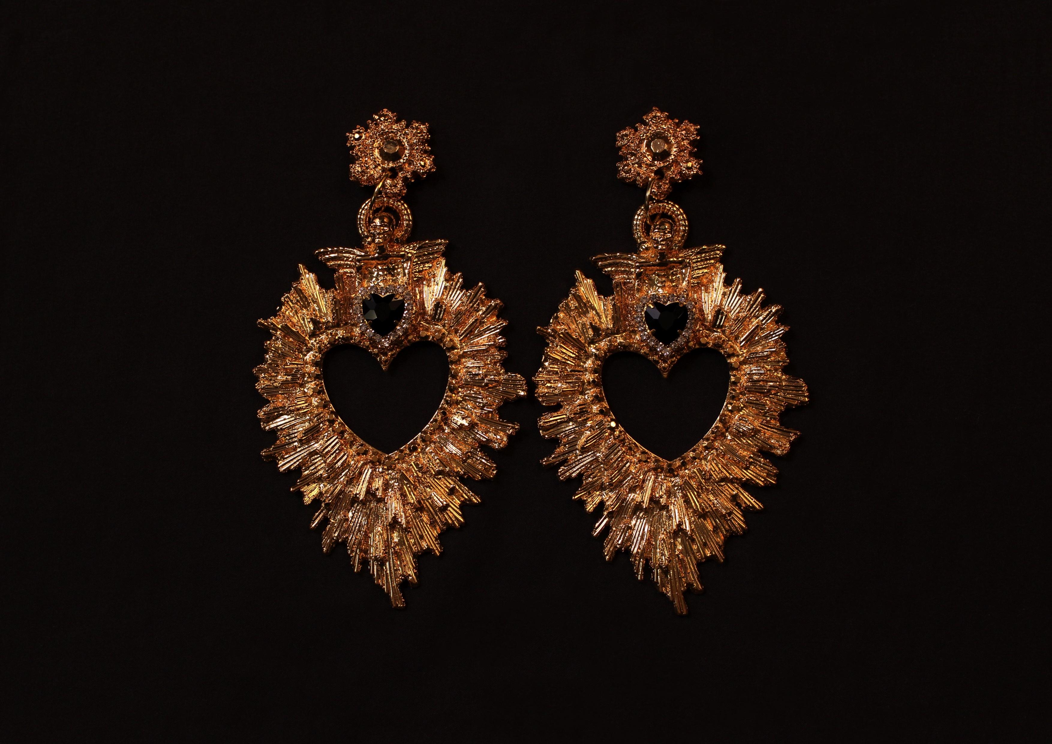 da uomo o donna Orecchini Paradiso, design Sacro Cuore e Mietitore in oro 24k, gotico di lusso in vendita