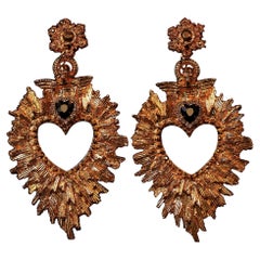 Paradiso Earrings, Sacred Heart & Reaper design in 24k Gold, Luxury Gothic