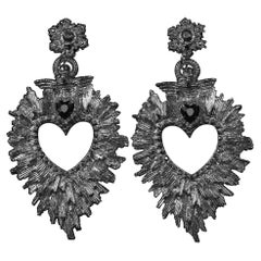 Pendientes Paradiso, diseño Sagrado Corazón y Parca en plata de ley Gótico de lujo