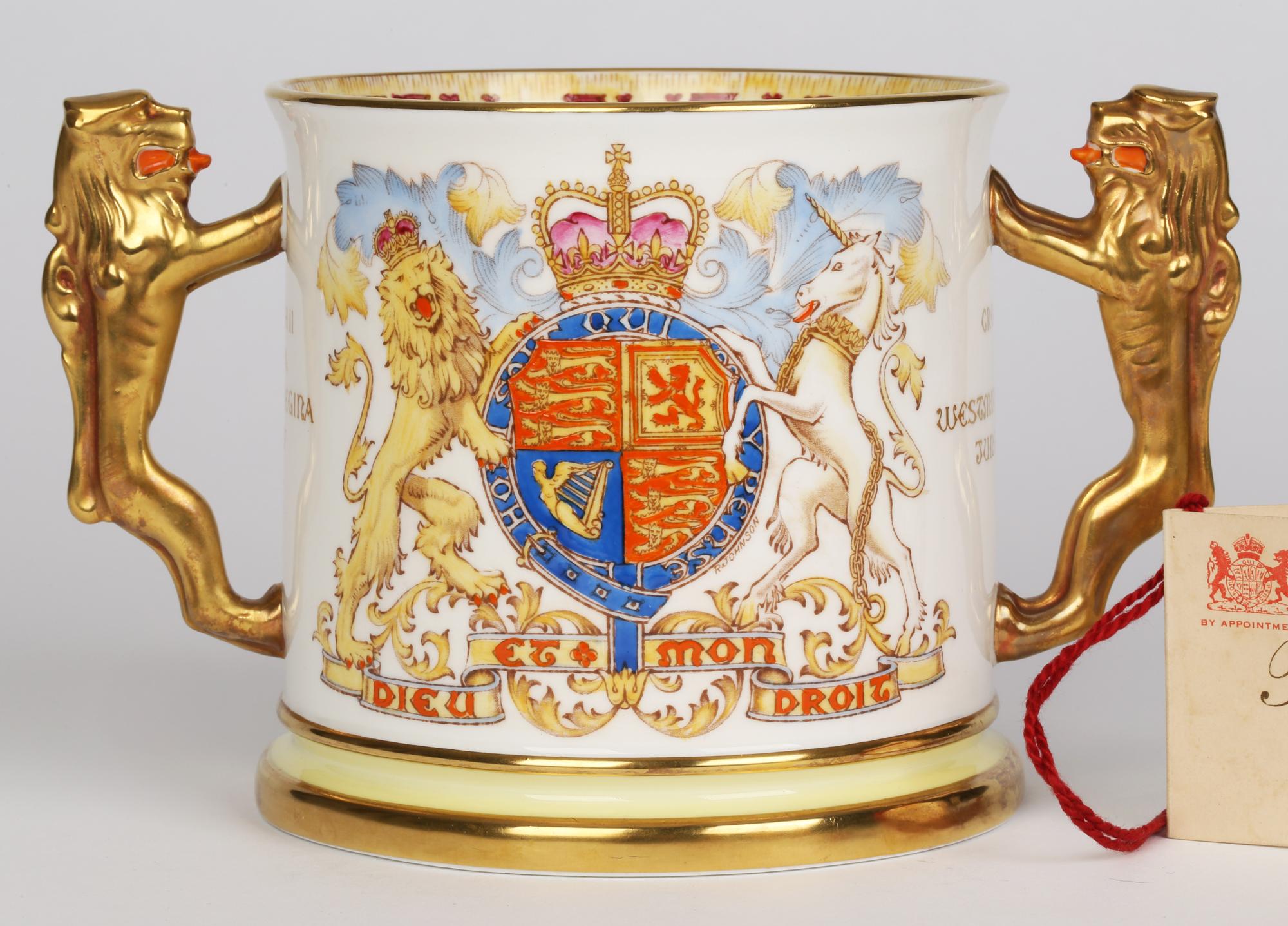 Mid-Century Modern Paragon Ltd Edn Porcelain Tyg Commemorating Coronation of Queen Elizabeth II 195