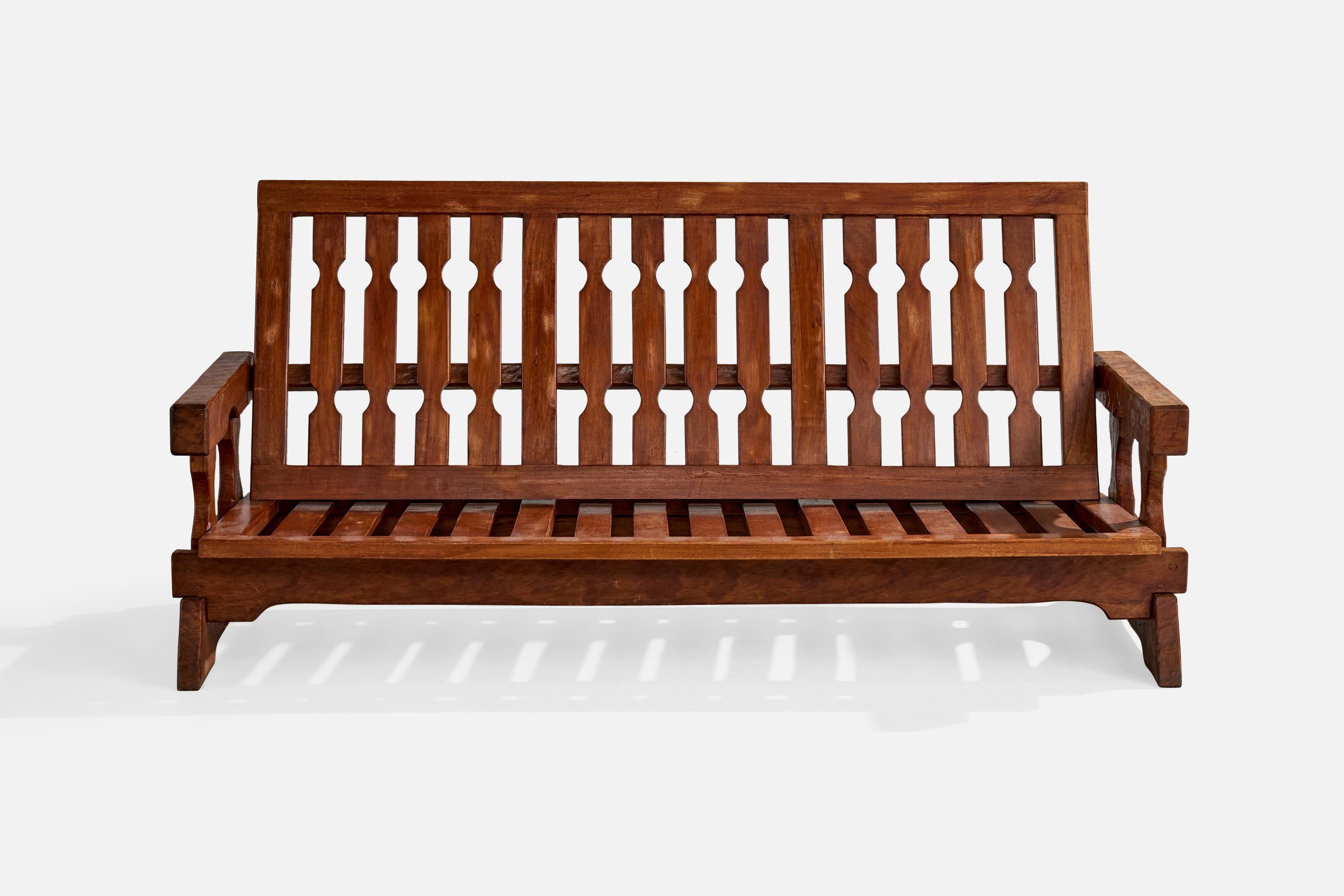 Mid-Century Modern Paraguayan Designer, Sofa, Wood, Paraguay, 1970s For Sale