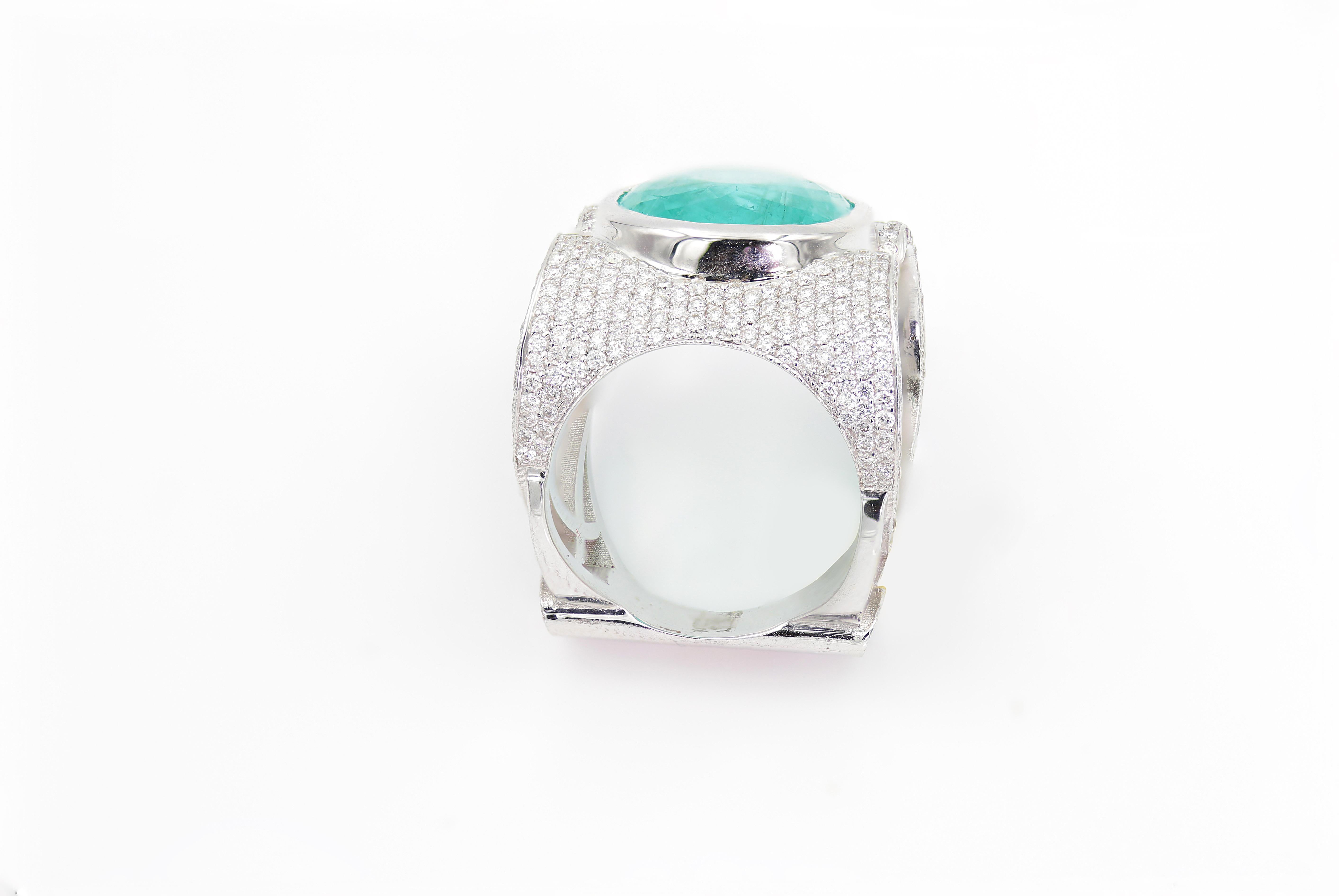Paraiba 14.98 Carat 14k White Gold Cocktail Ring  In Good Condition In Scottsdale, AZ