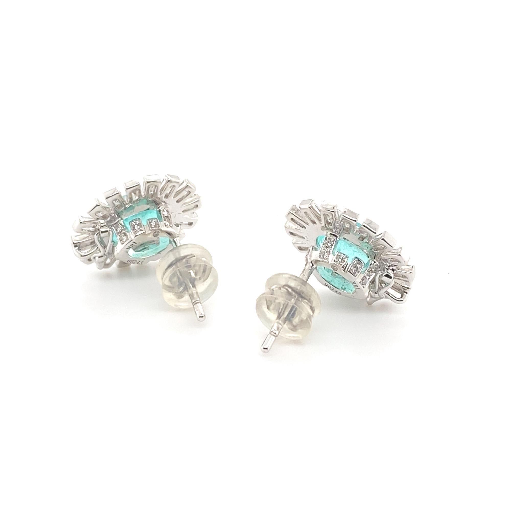 Rose Cut Paraiba and Diamond Earrings with 2.11-carat Diamonds