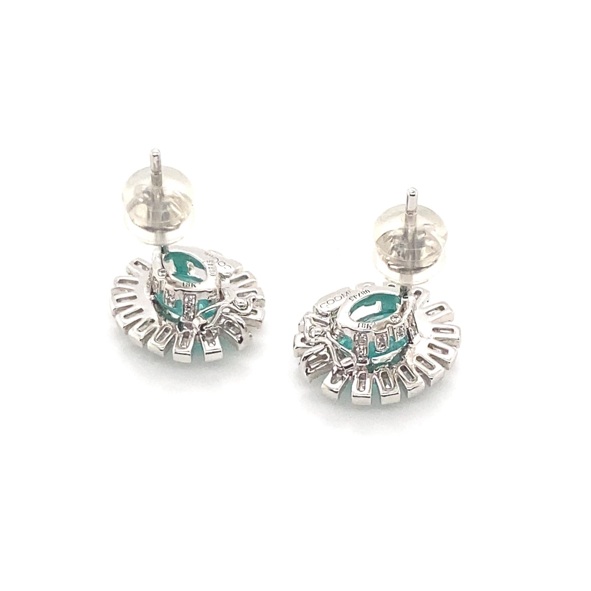 Paraiba and Diamond Earrings with 2.11-carat Diamonds In New Condition In Secaucus, NJ