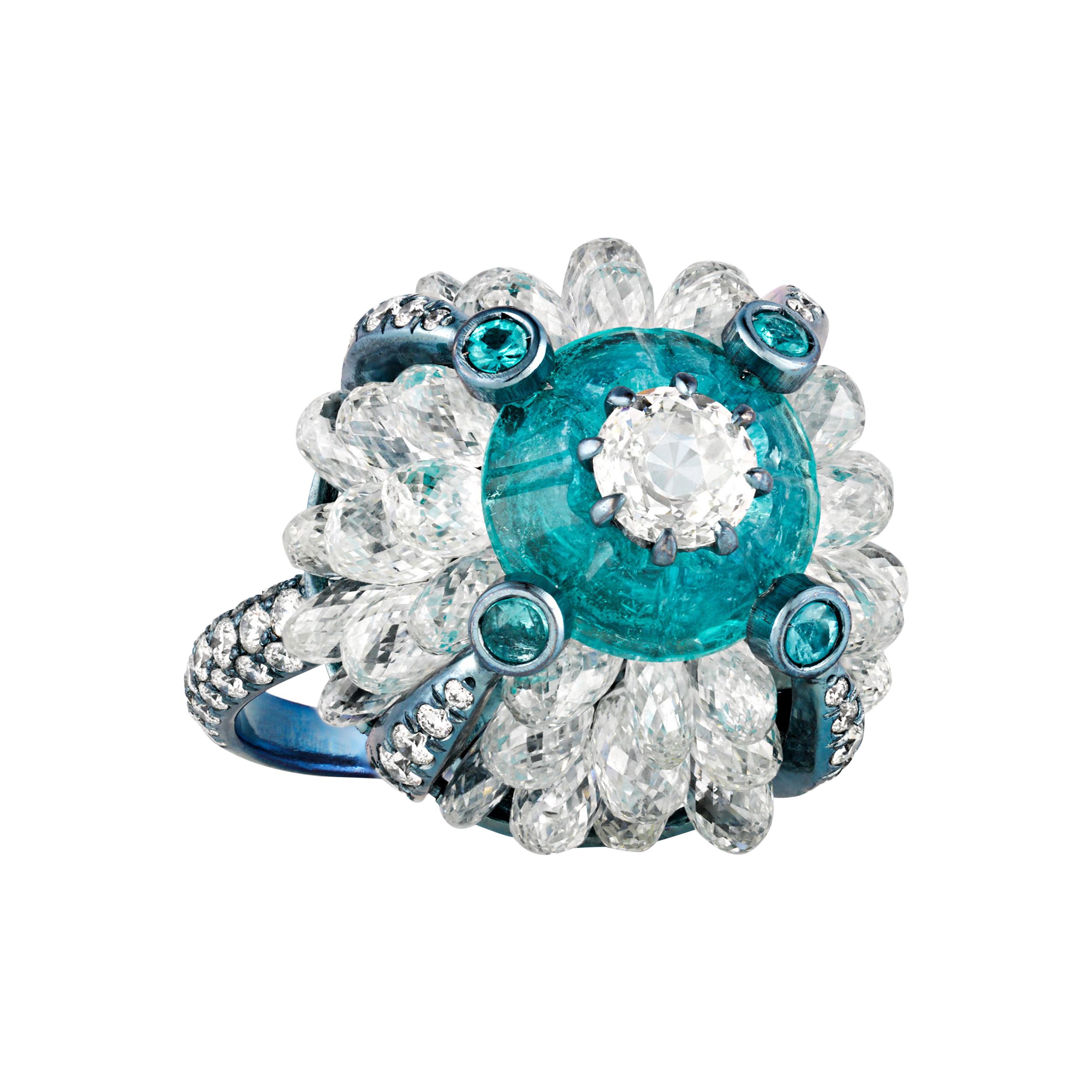 Paraiba and Diamond Ring, 3.08 Carats