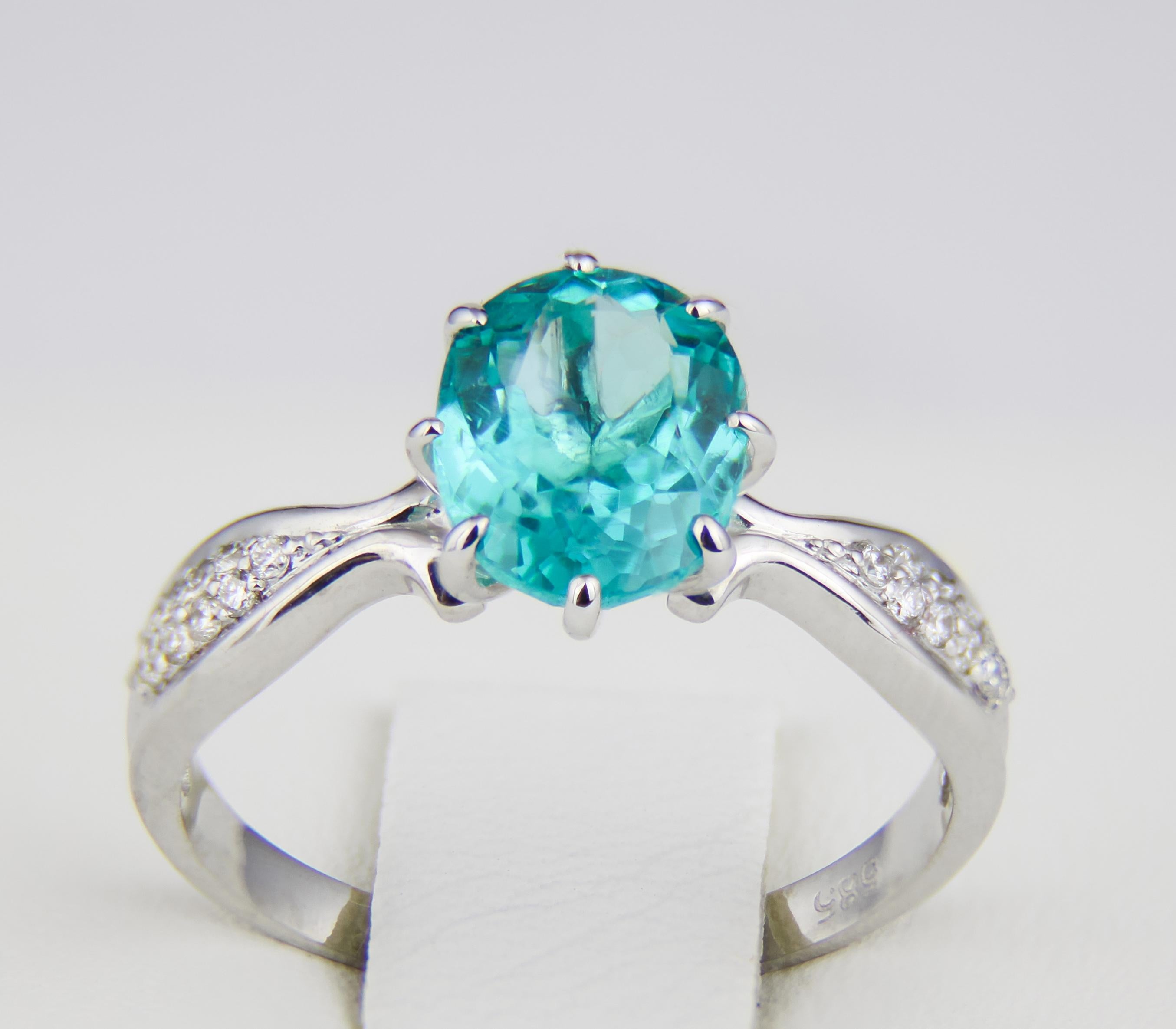 Modern Paraiba blue apatite 14k gold ring.  For Sale