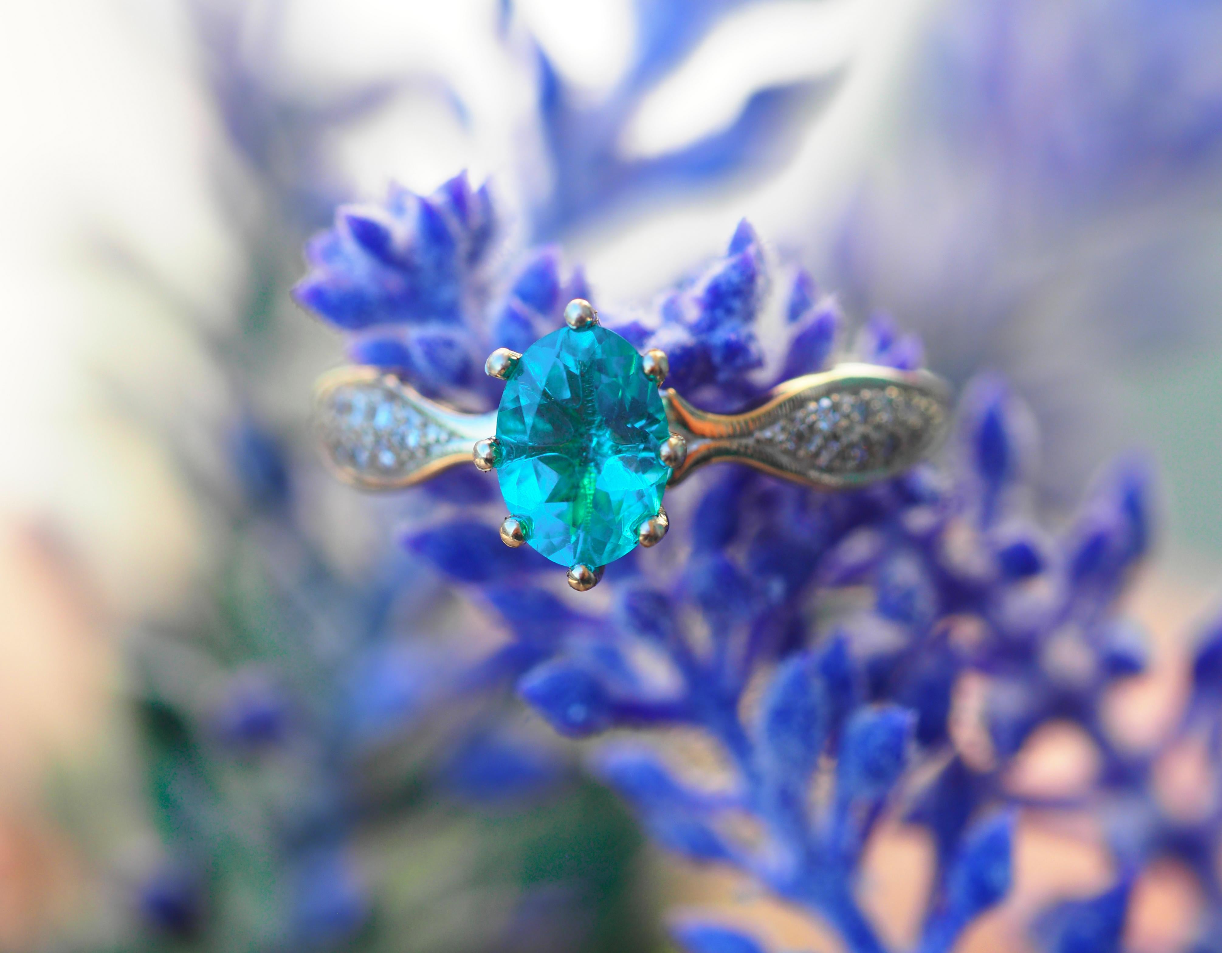 For Sale:  Paraiba Blue Apatite 14k Gold Ring, Natural Blue Apatite Ring 10