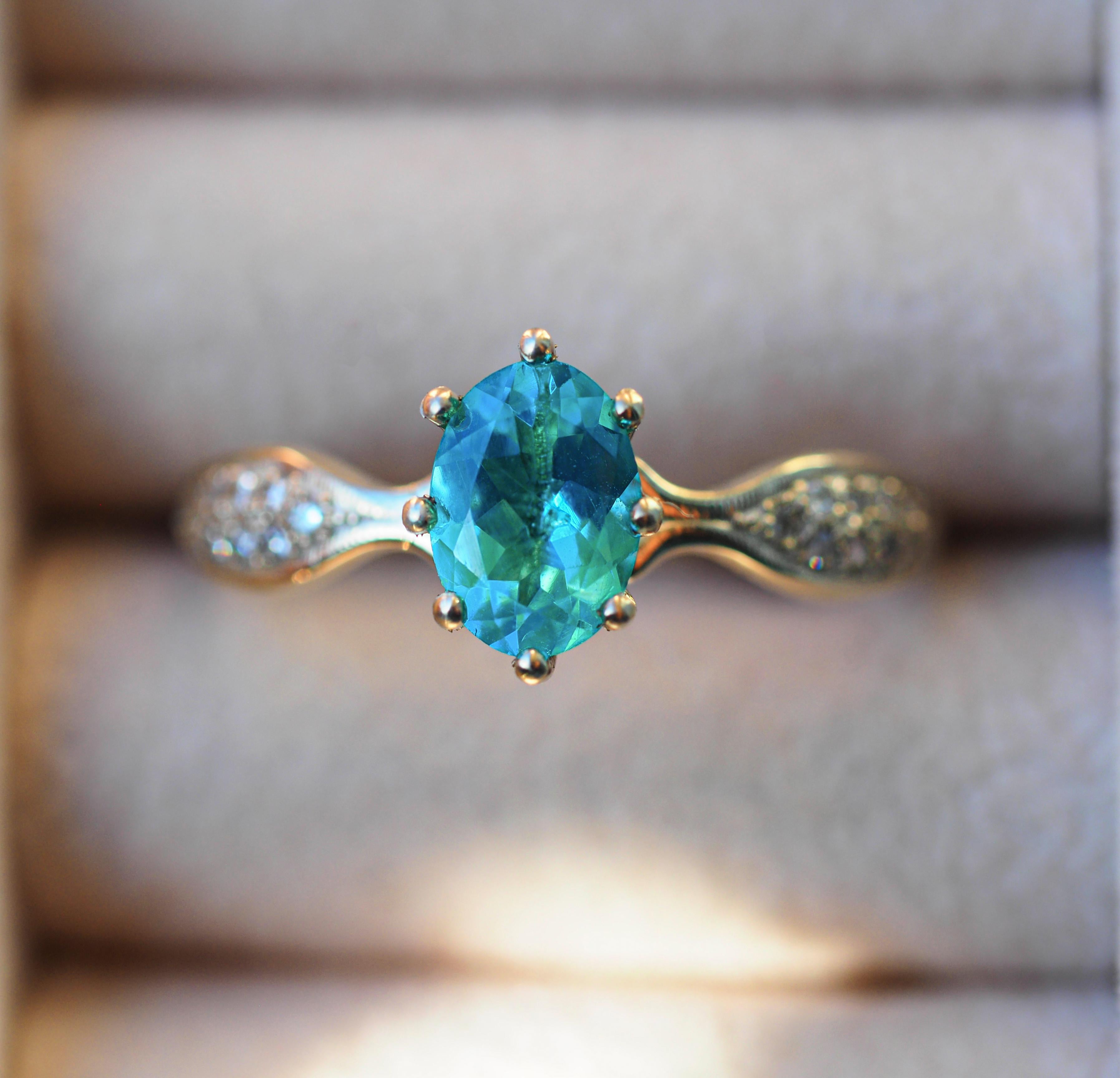 For Sale:  Paraiba Blue Apatite 14k Gold Ring, Natural Blue Apatite Ring 11