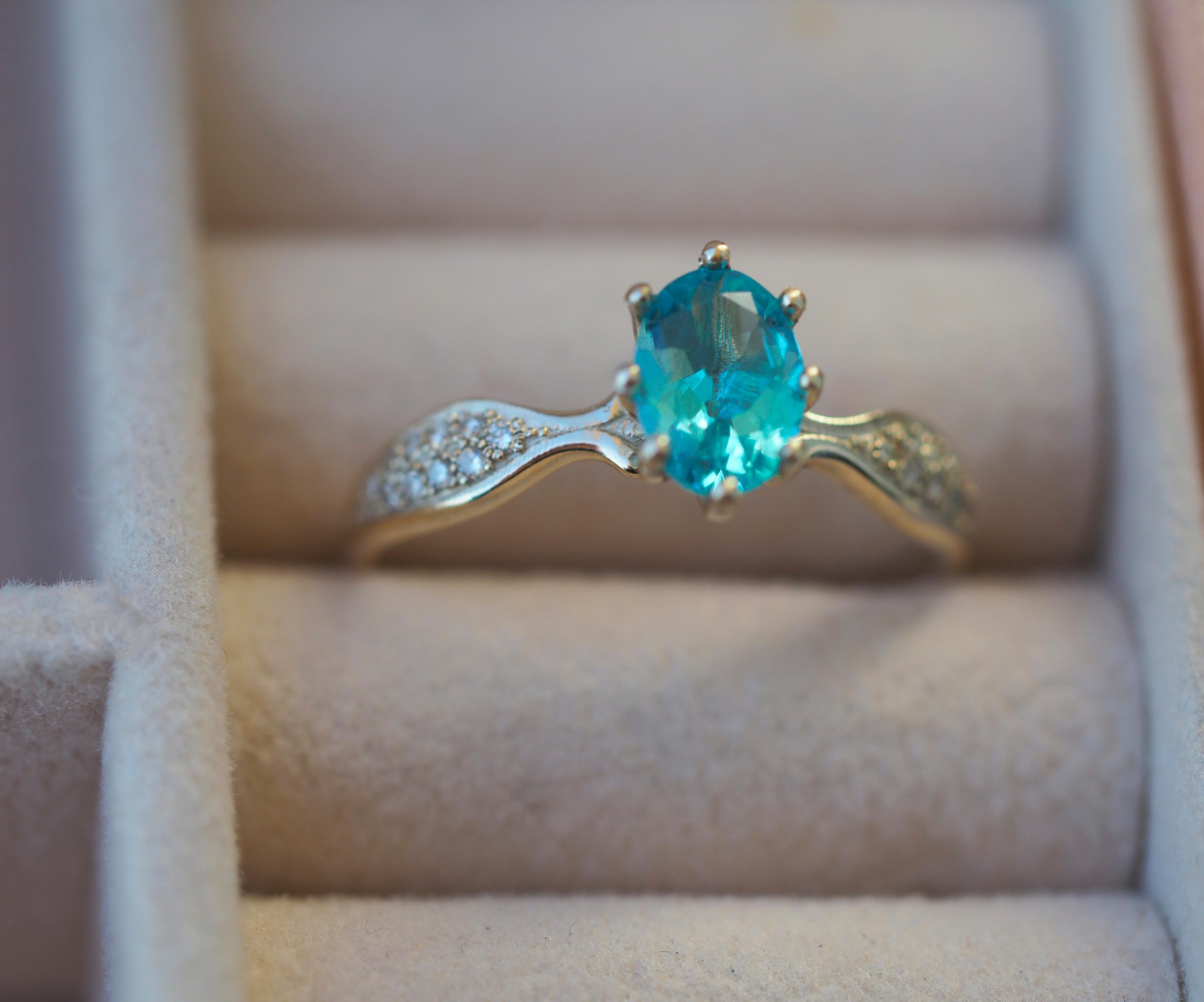 For Sale:  Paraiba Blue Apatite 14k Gold Ring, Natural Blue Apatite Ring 12