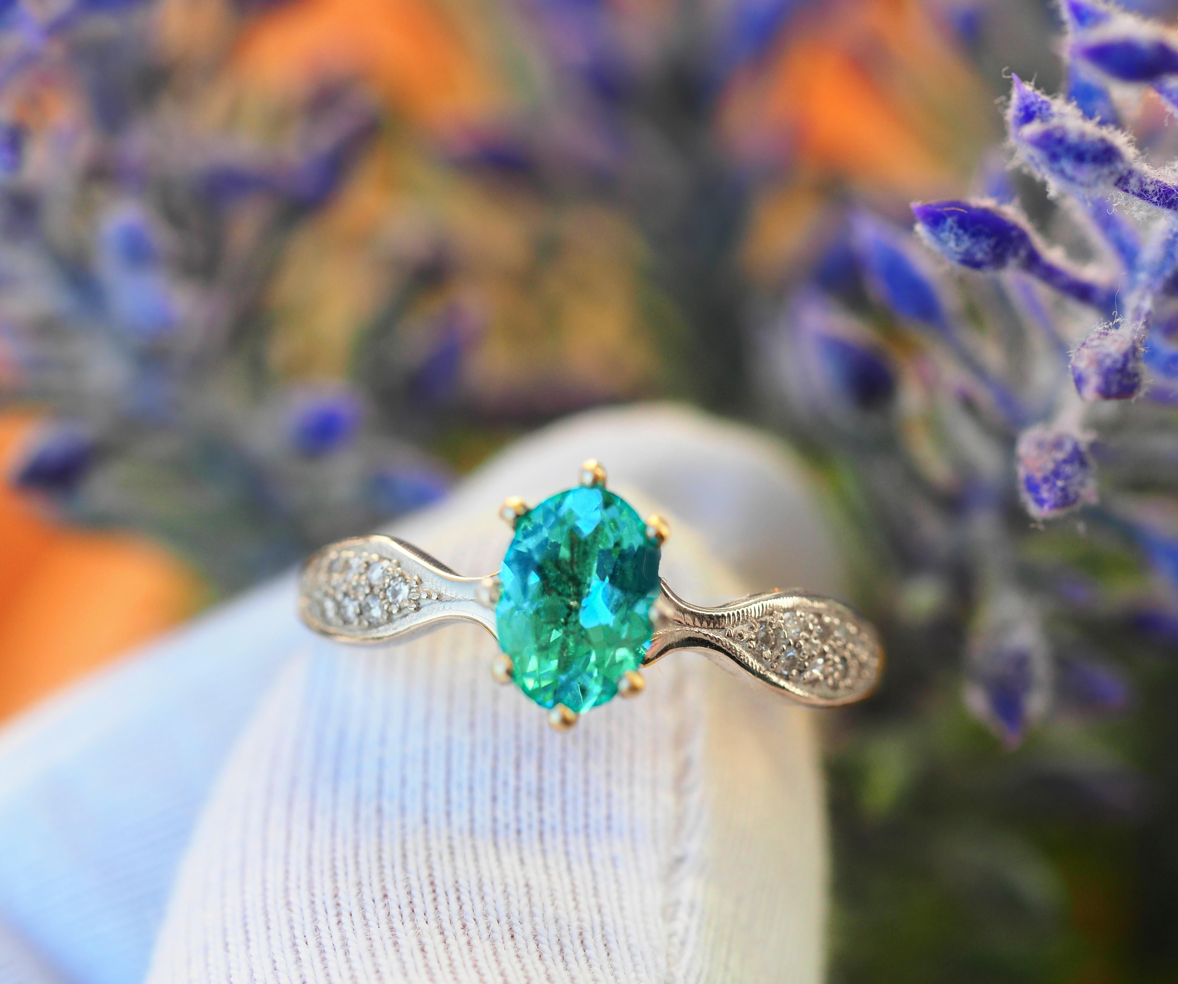 For Sale:  Paraiba Blue Apatite 14k Gold Ring, Natural Blue Apatite Ring 13