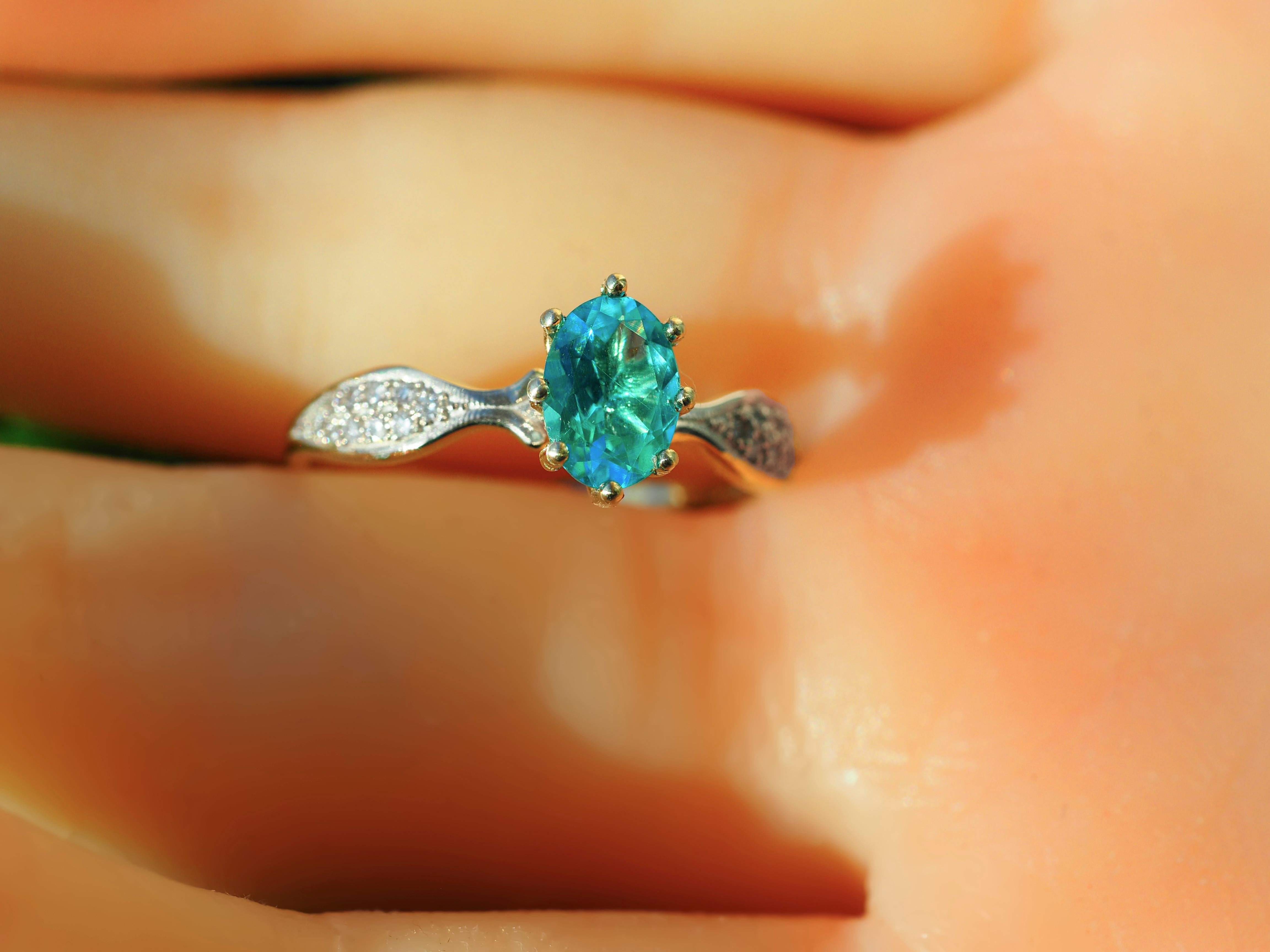 For Sale:  Paraiba Blue Apatite 14k Gold Ring, Natural Blue Apatite Ring 14