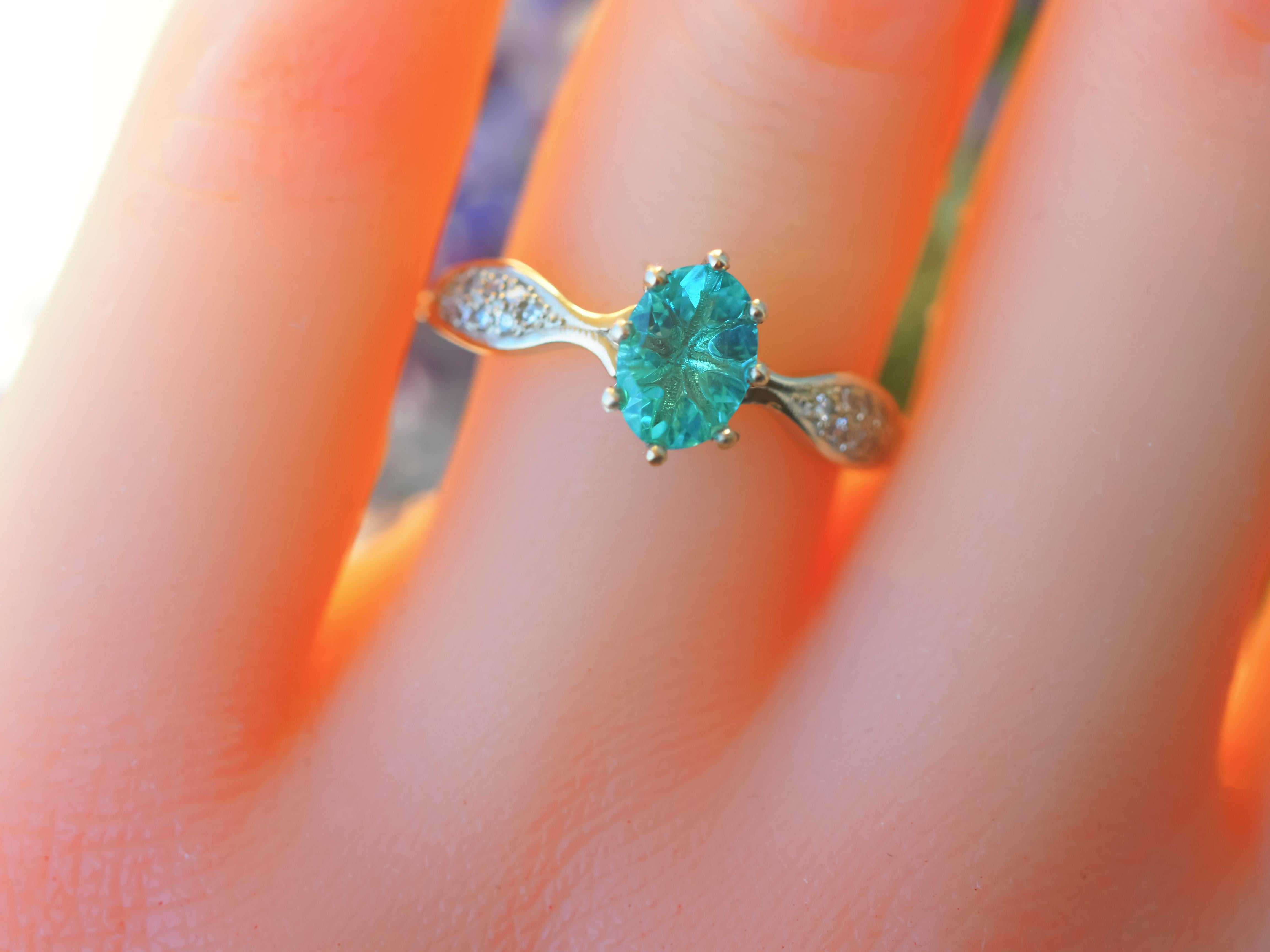 For Sale:  Paraiba Blue Apatite 14k Gold Ring, Natural Blue Apatite Ring 2