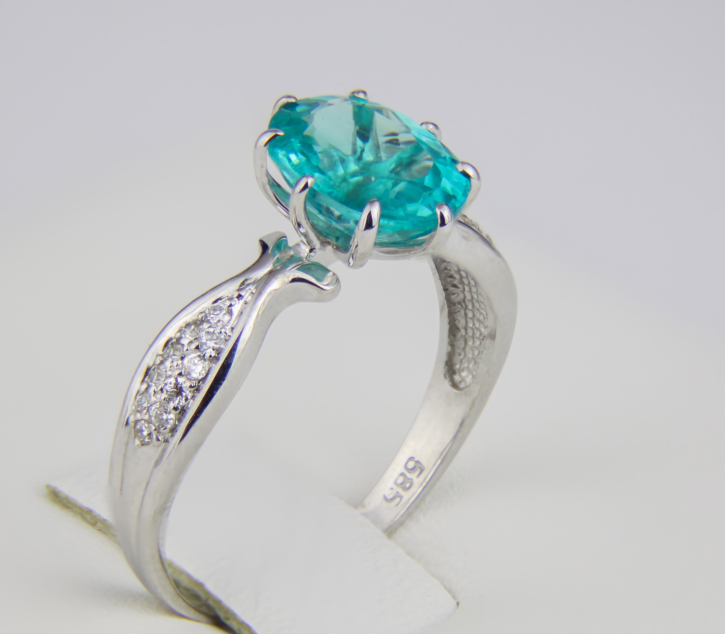 For Sale:  Paraiba Blue Apatite 14k Gold Ring, Natural Blue Apatite Ring 5