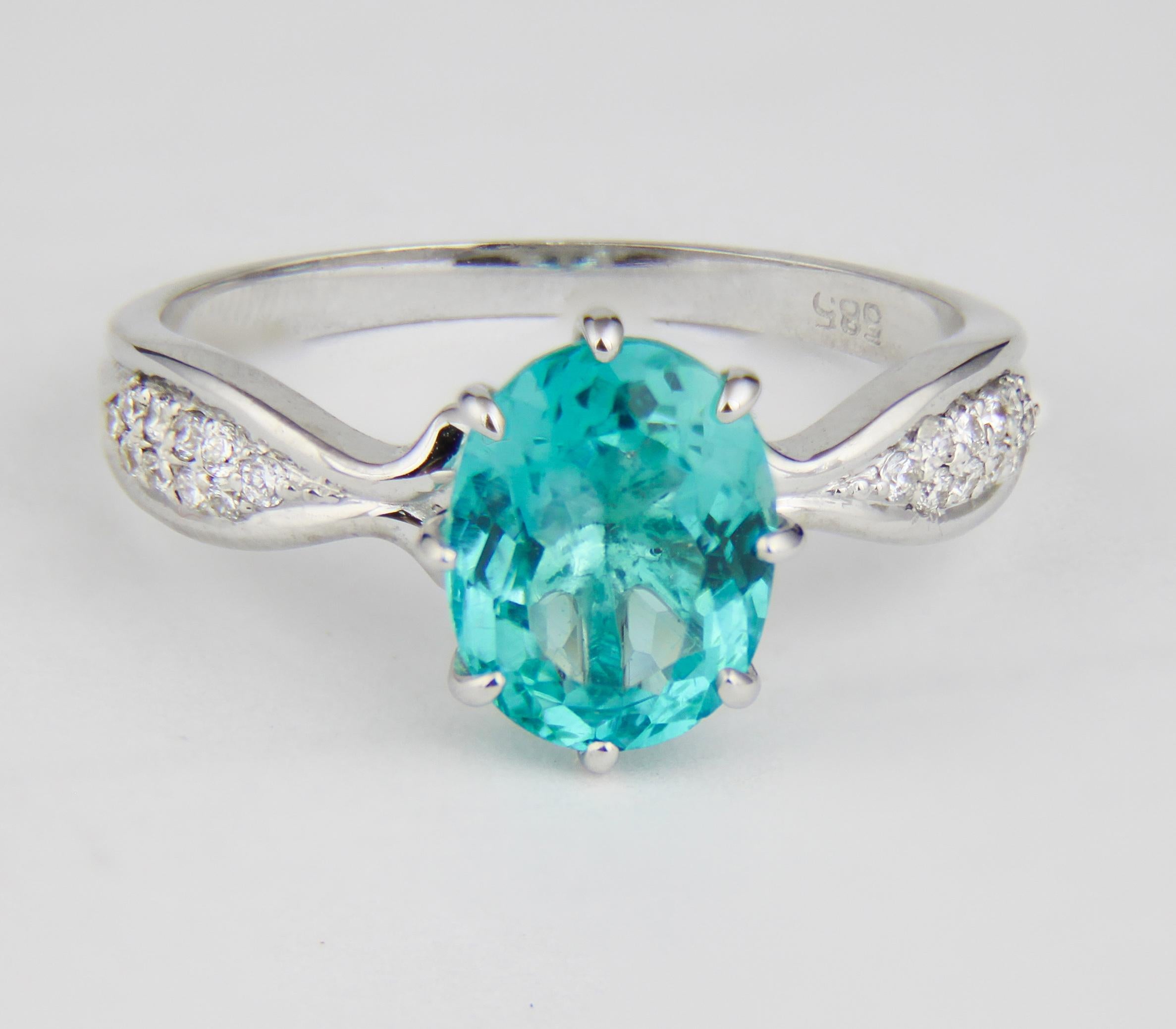 For Sale:  Paraiba Blue Apatite 14k Gold Ring, Natural Blue Apatite Ring 7
