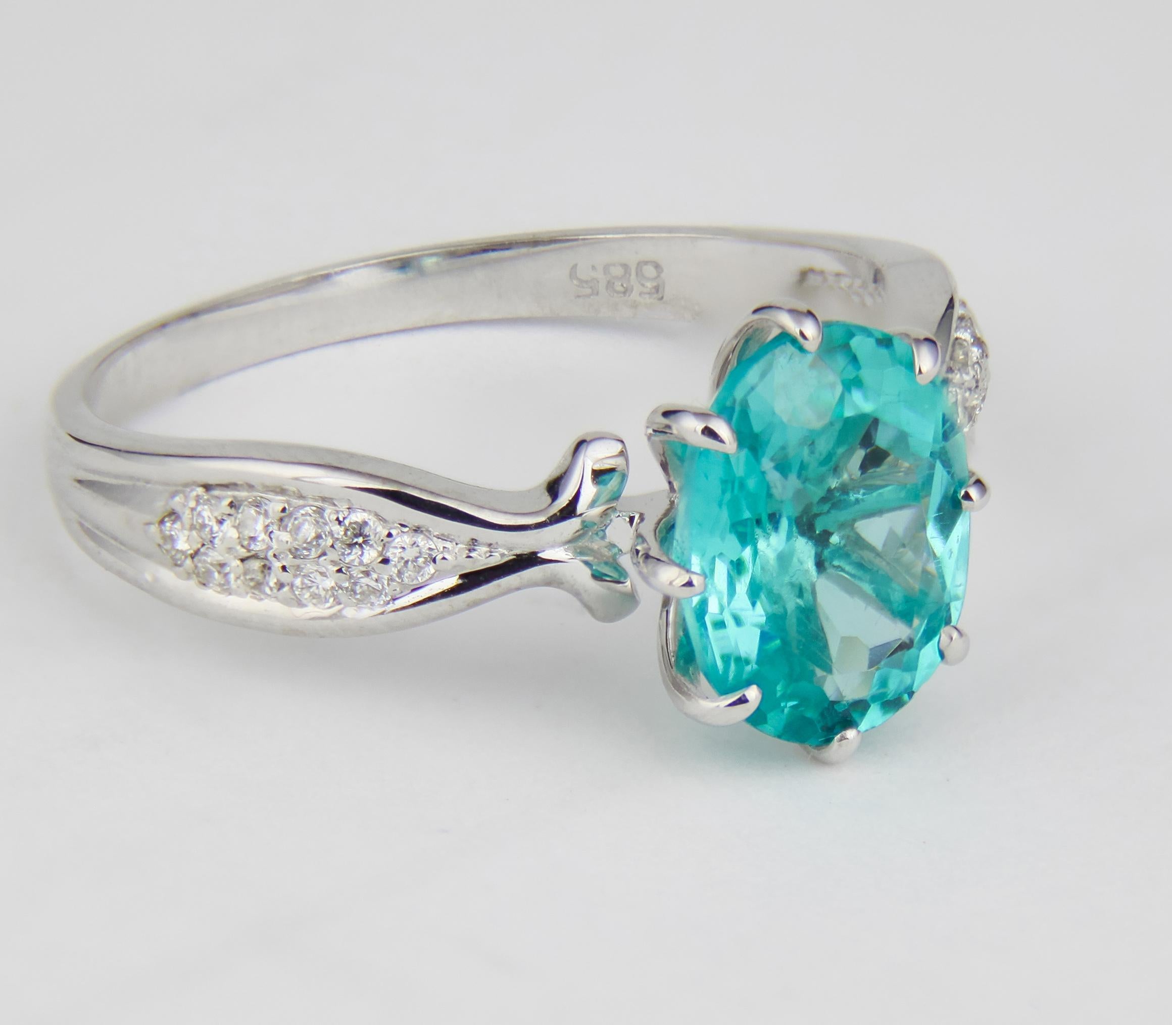 For Sale:  Paraiba Blue Apatite 14k Gold Ring, Natural Blue Apatite Ring 8