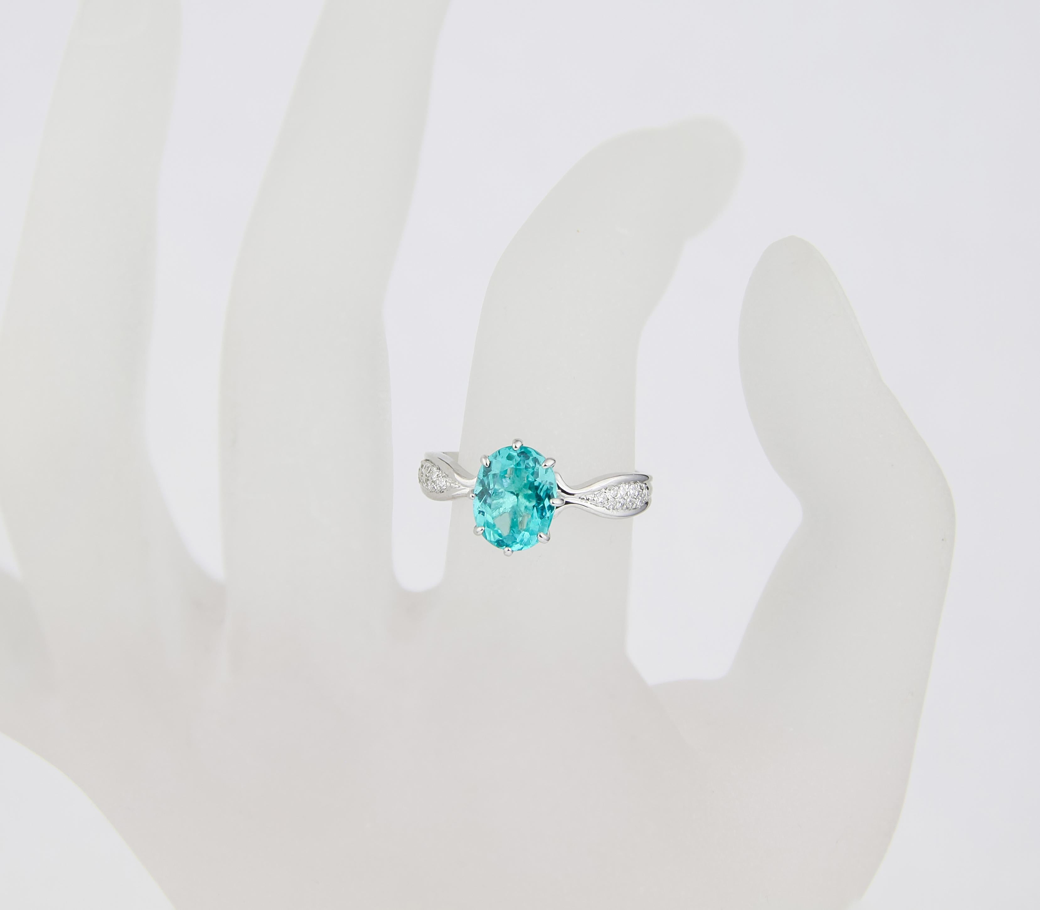 For Sale:  Paraiba Blue Apatite 14k Gold Ring, Natural Blue Apatite Ring 9
