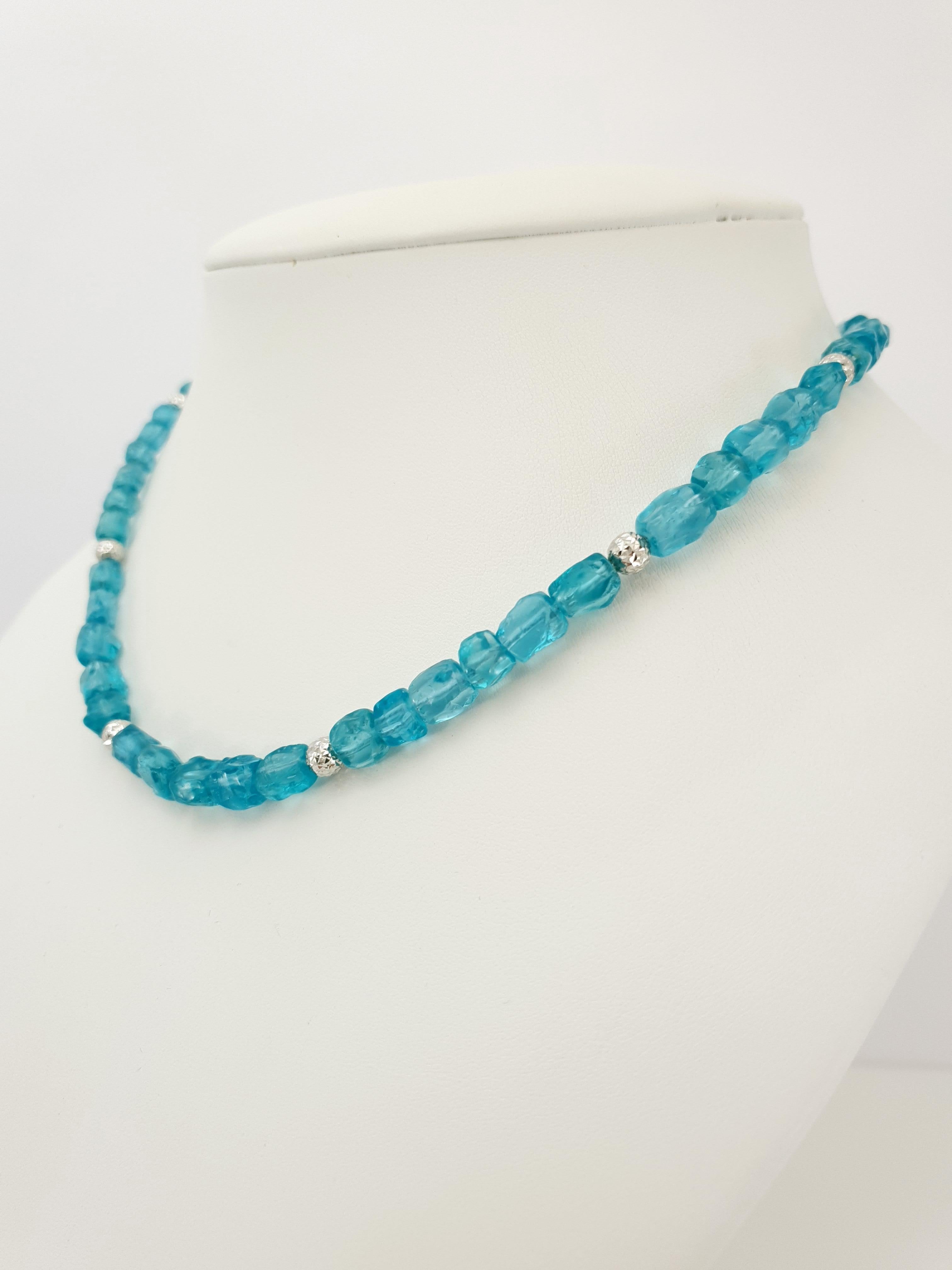 Women's Paraiba Blue Apatite Nugget Beaded Necklace with 18 Carat White Gold