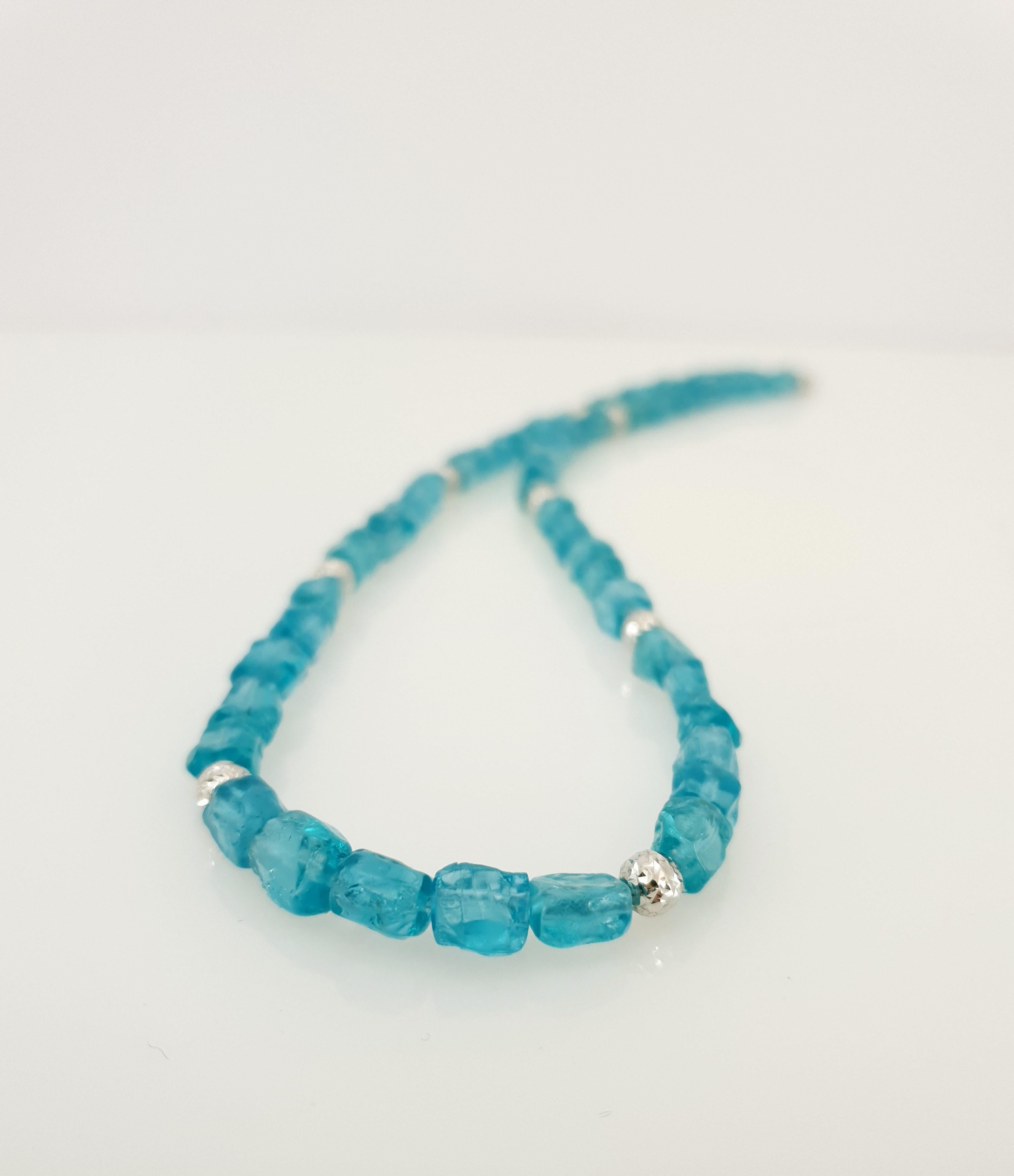 Paraiba Blue Apatite Nugget Beaded Necklace with 18 Carat White Gold 1