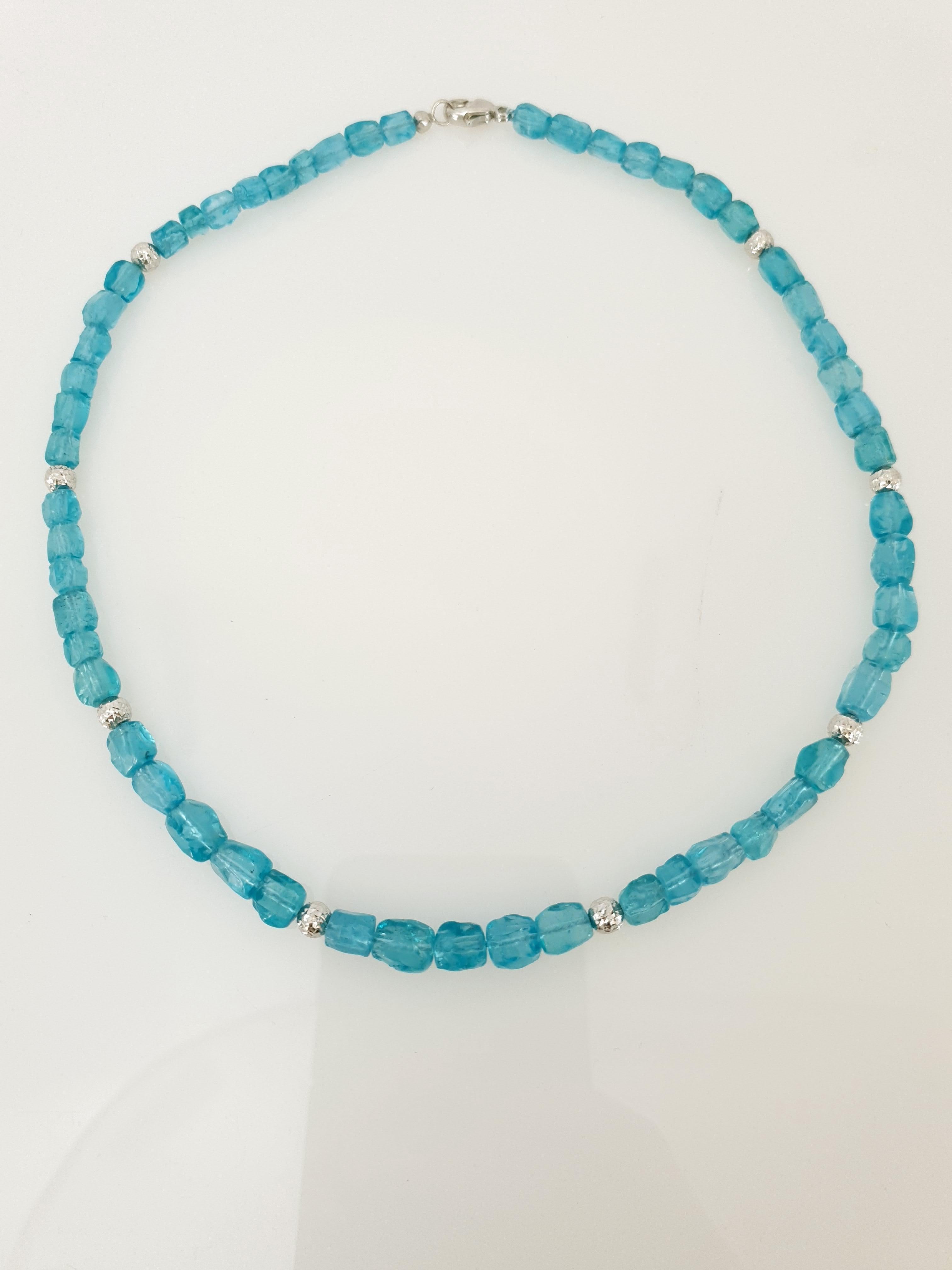 Paraiba Blue Apatite Nugget Beaded Necklace with 18 Carat White Gold 2