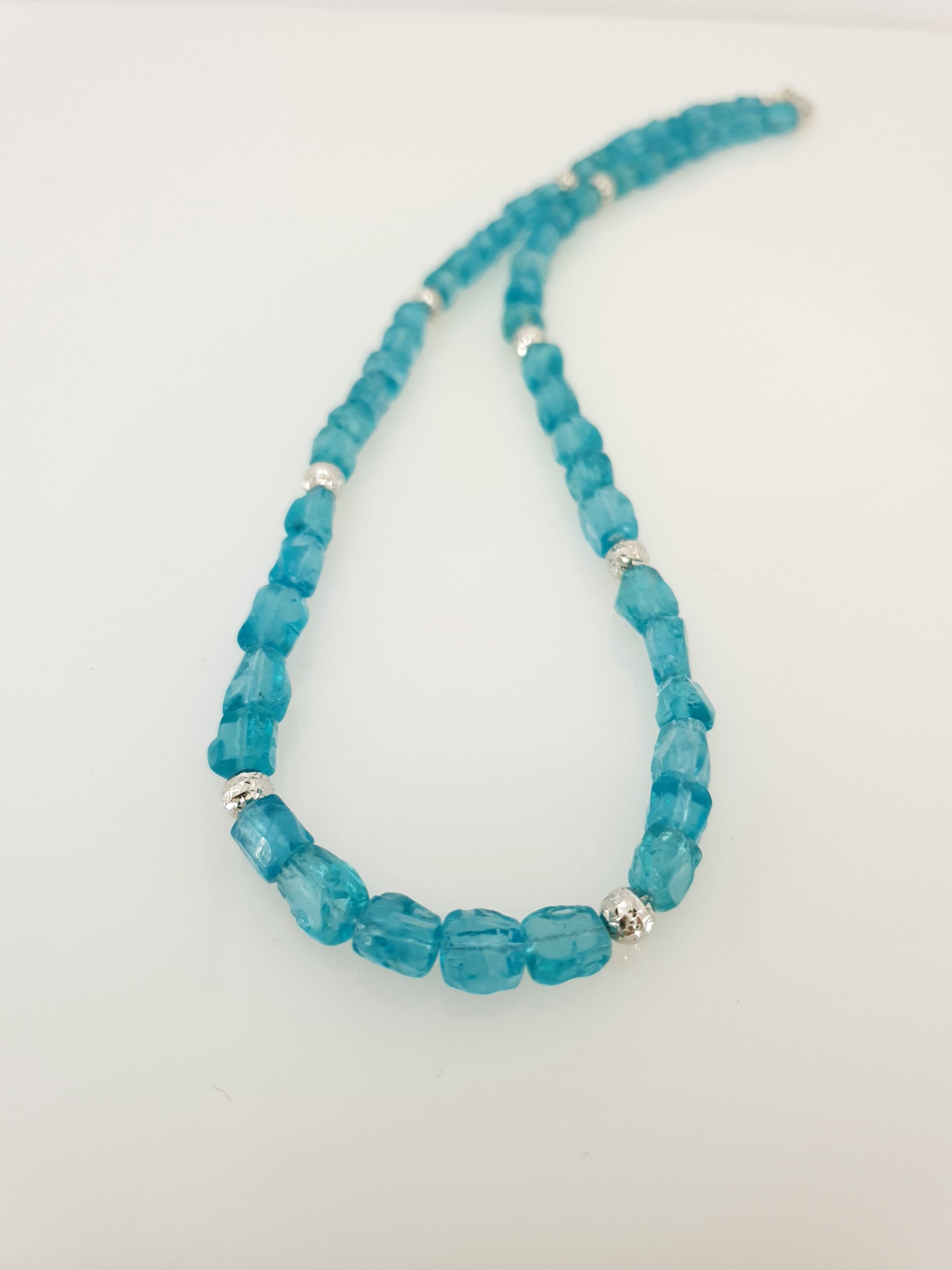 Paraiba Blue Apatite Nugget Beaded Necklace with 18 Carat White Gold 3