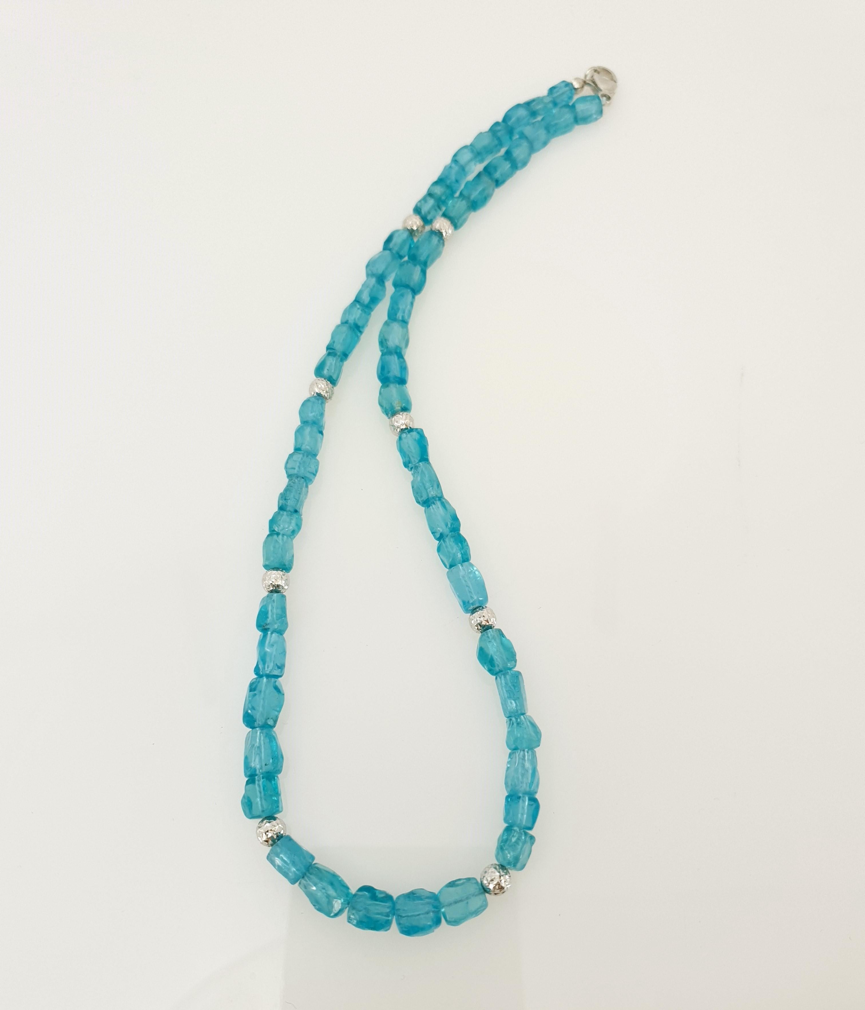 Paraiba Blue Apatite Nugget Beaded Necklace with 18 Carat White Gold 4